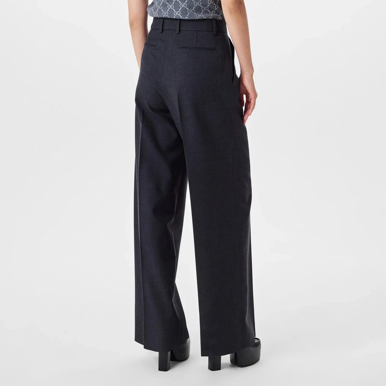 Plain Wool Wide Leg Trousers