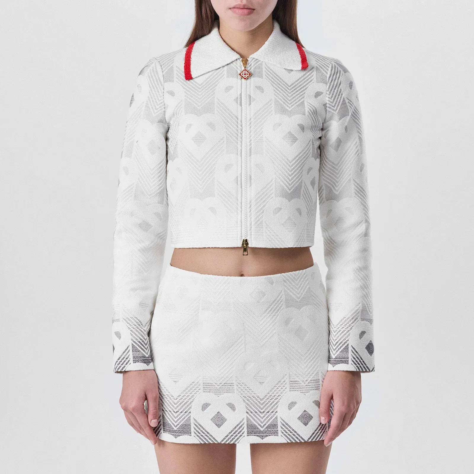 Gradient Heart Monogram Cotton Long Sleeve Boucle Jacket