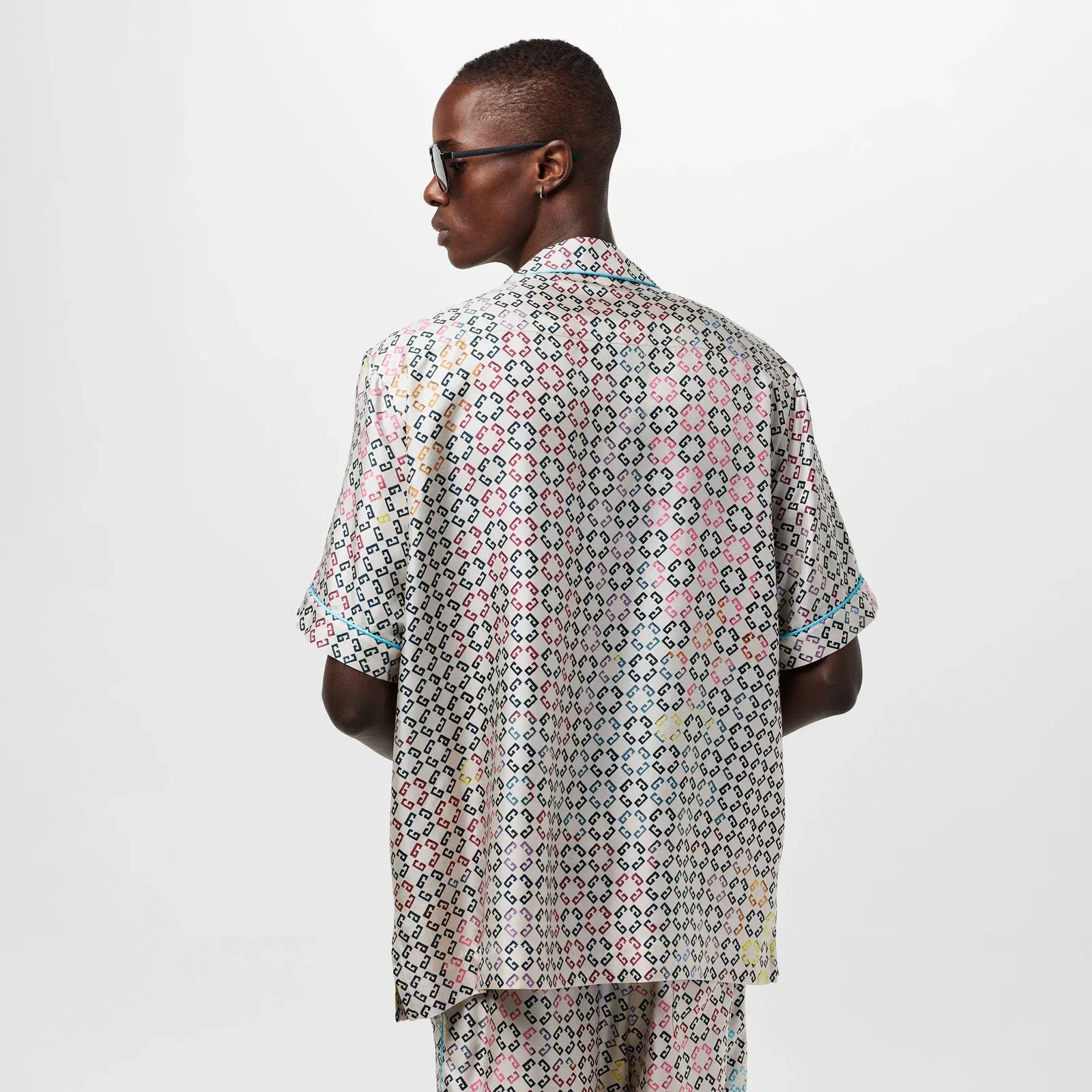 GIV Mono Silk Short-Sleeve Patterned Shirt