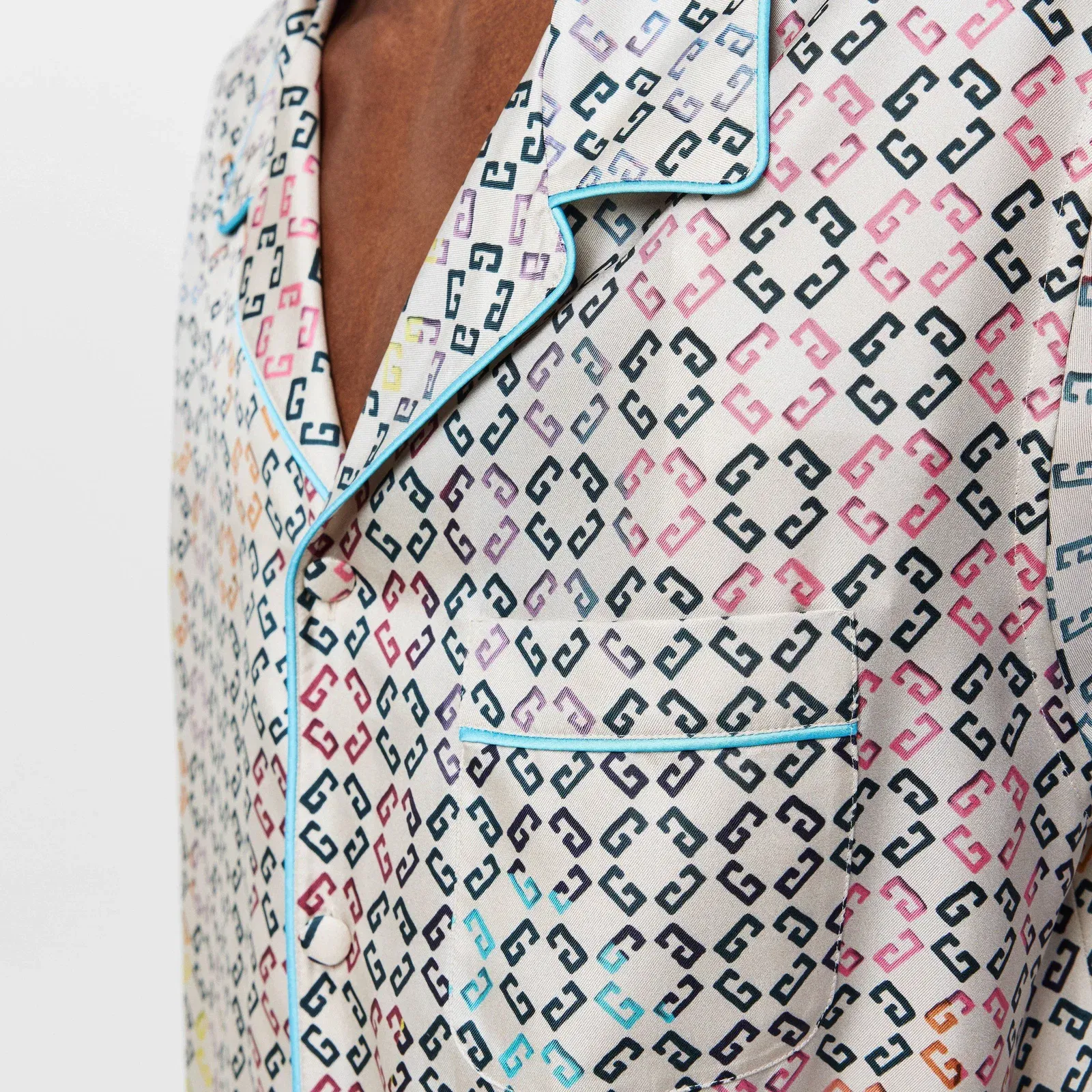 GIV Mono Silk Short-Sleeve Patterned Shirt