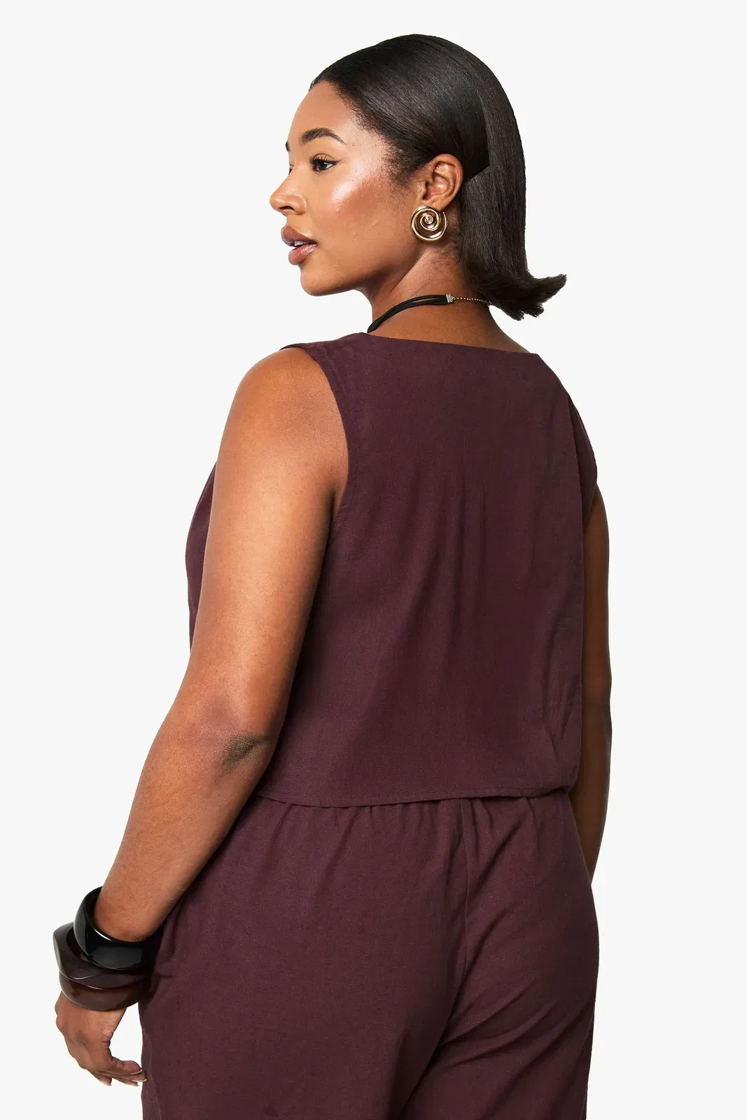 Plus Linen Look Cowl Neck Crop Top
