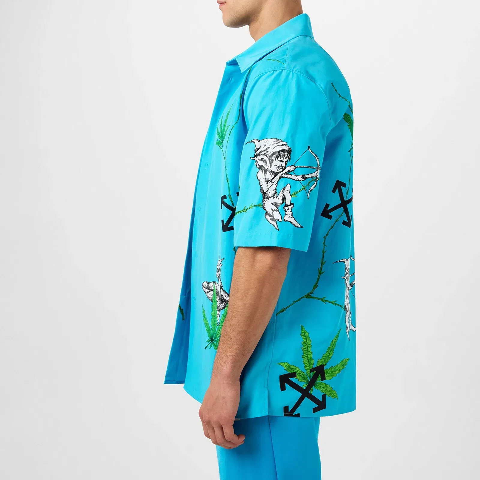 Oversized Fit Cotton Short Sleeve Point Collar Shirt