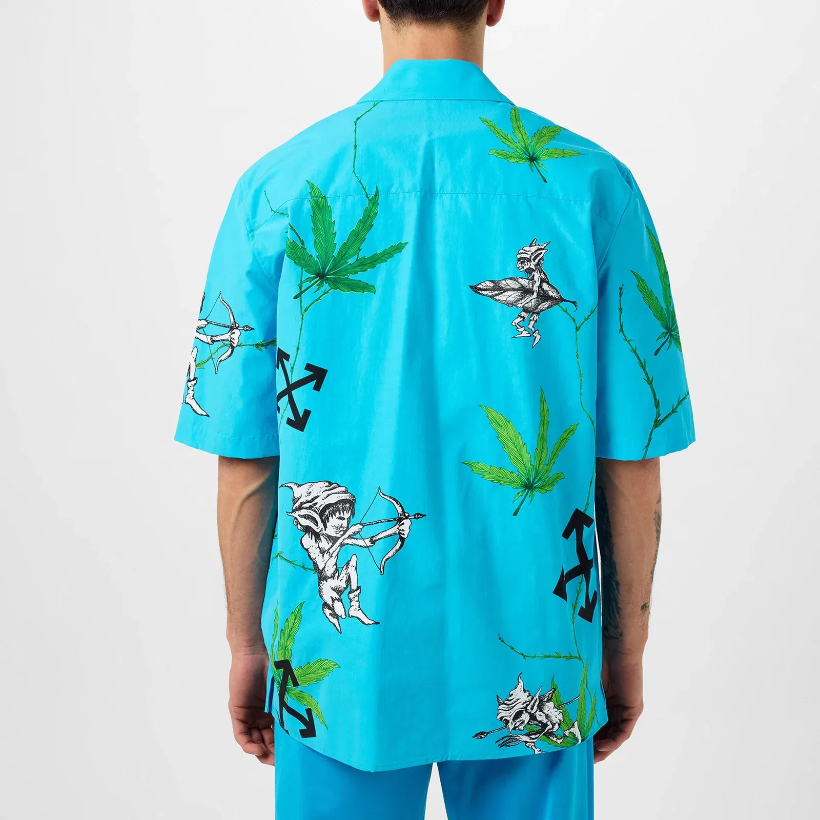 Oversized Fit Cotton Short Sleeve Point Collar Shirt