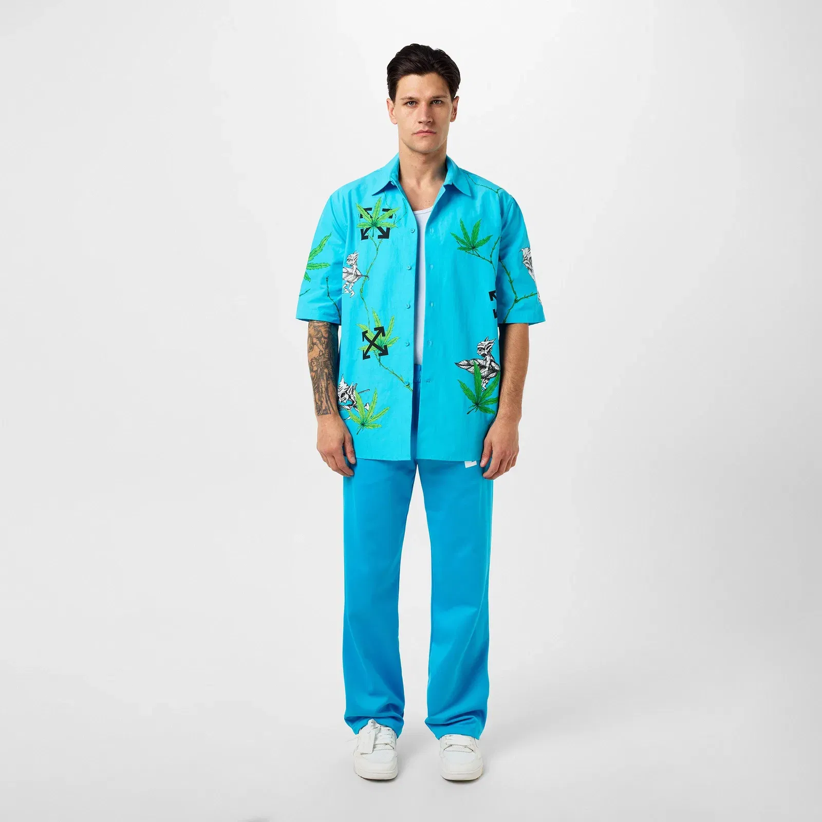 Oversized Fit Cotton Short Sleeve Point Collar Shirt