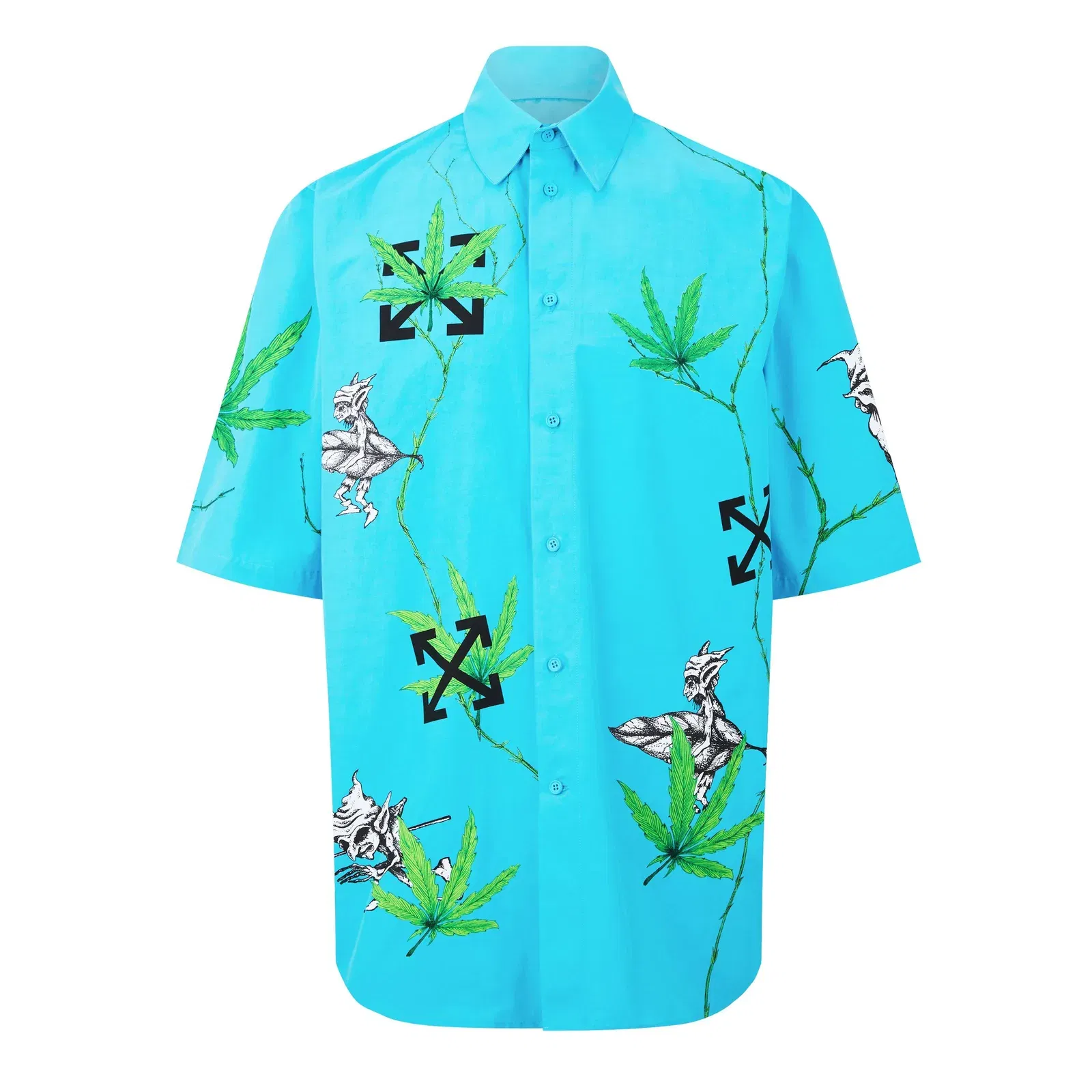 Oversized Fit Cotton Short Sleeve Point Collar Shirt