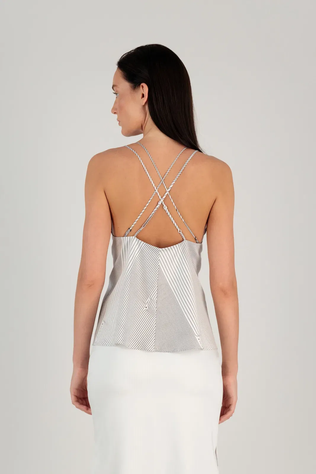 STRIPED X-BACK SATIN V CAMI