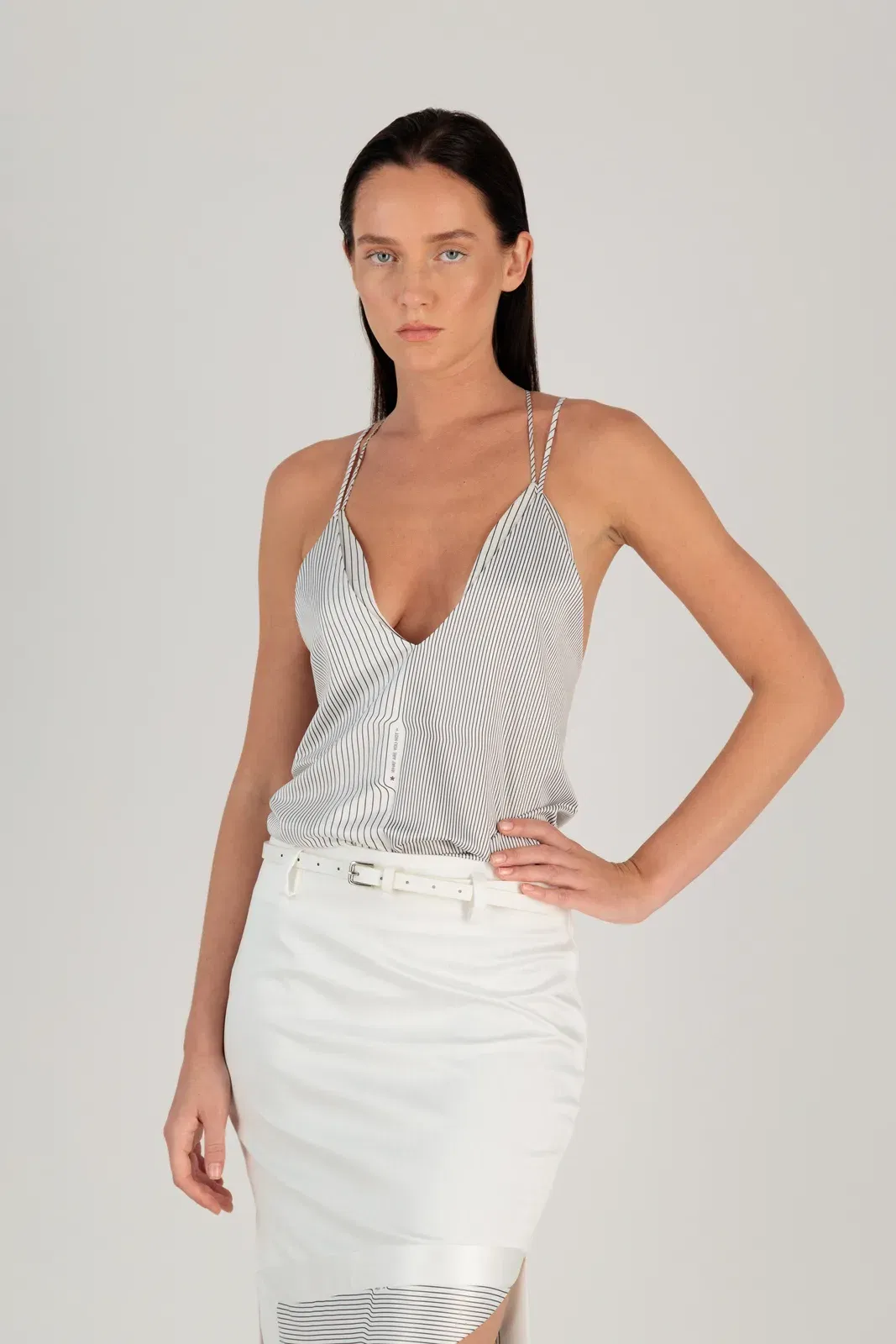 STRIPED X-BACK SATIN V CAMI