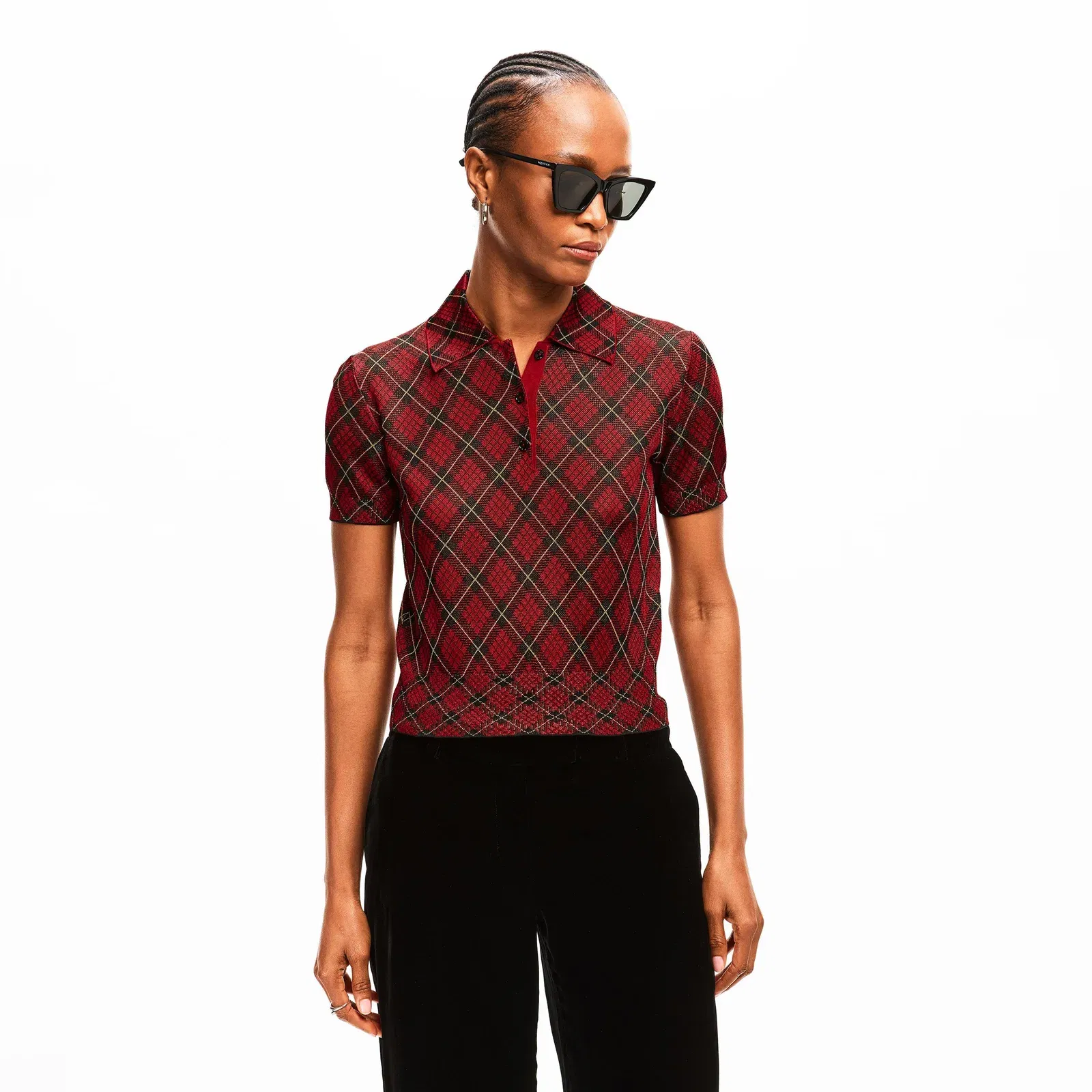 Alex Check Polo Knitted Top
