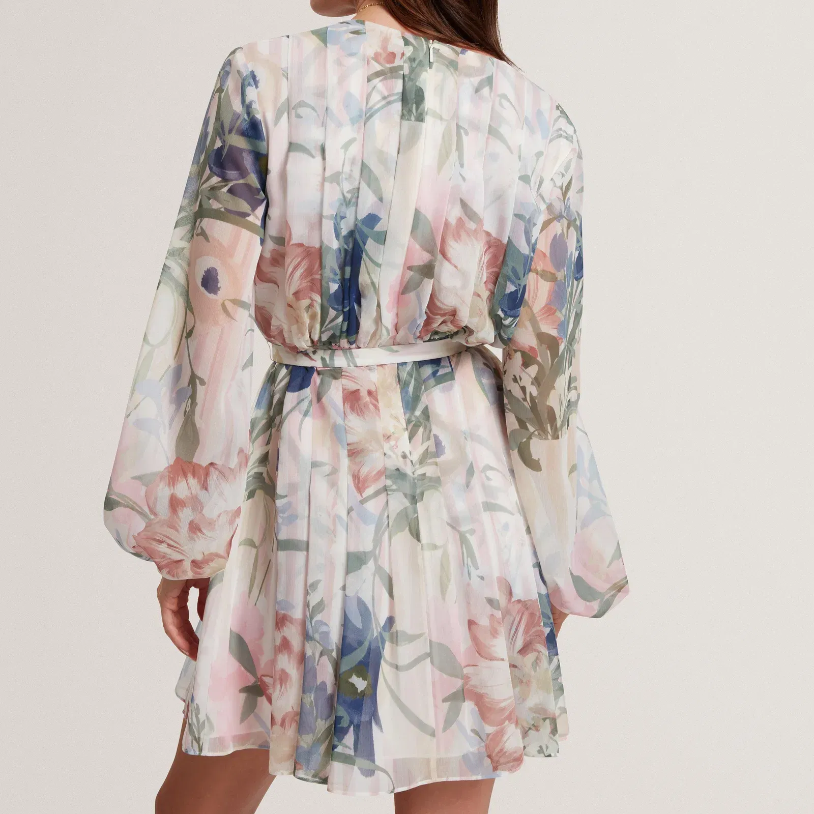 Ted Baker Floral Pleated Long Sleeve Mini Dress
