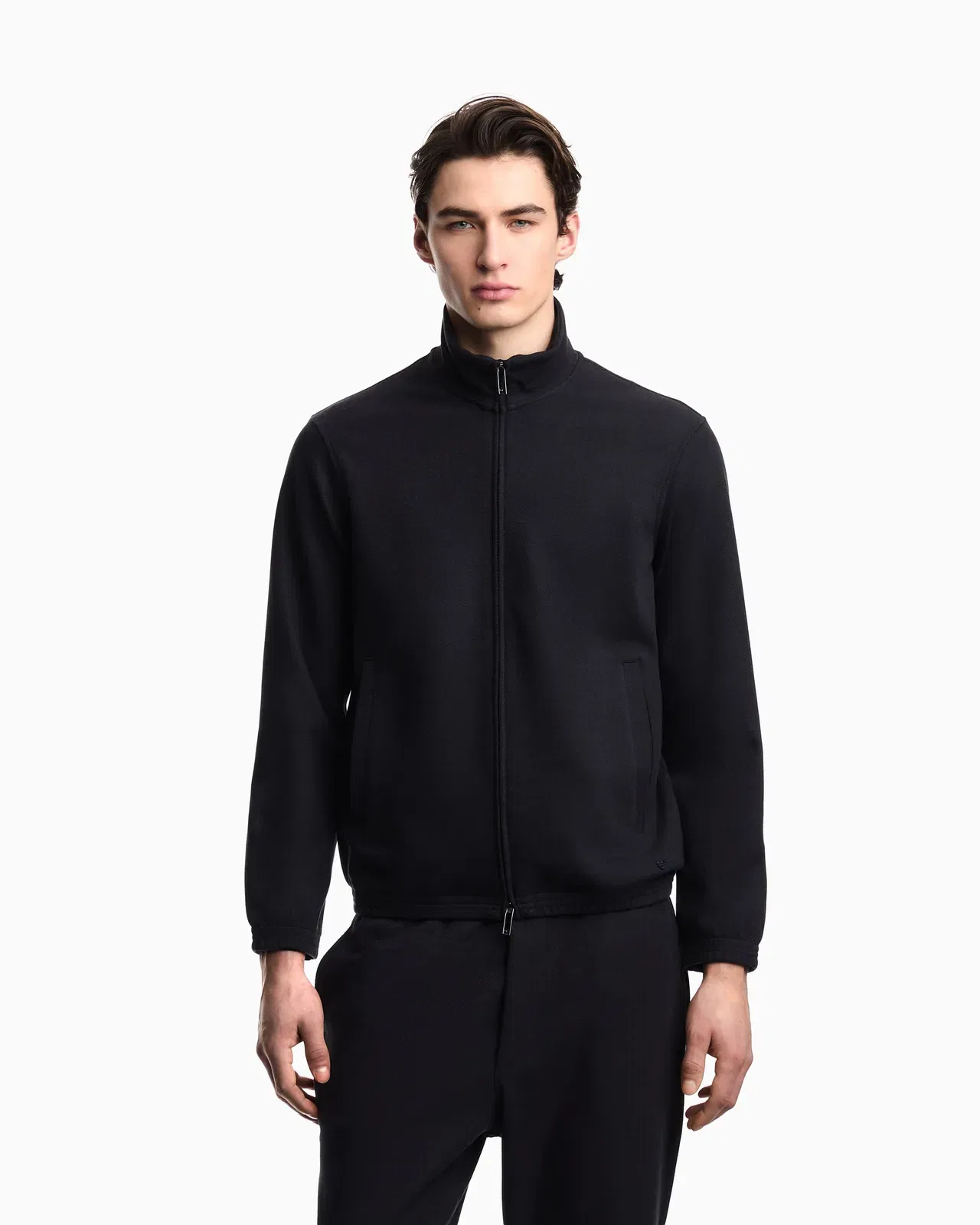 Emporio Armani Full-zip sweatshirt in a Lyocell-blend jacquard interlock jersey