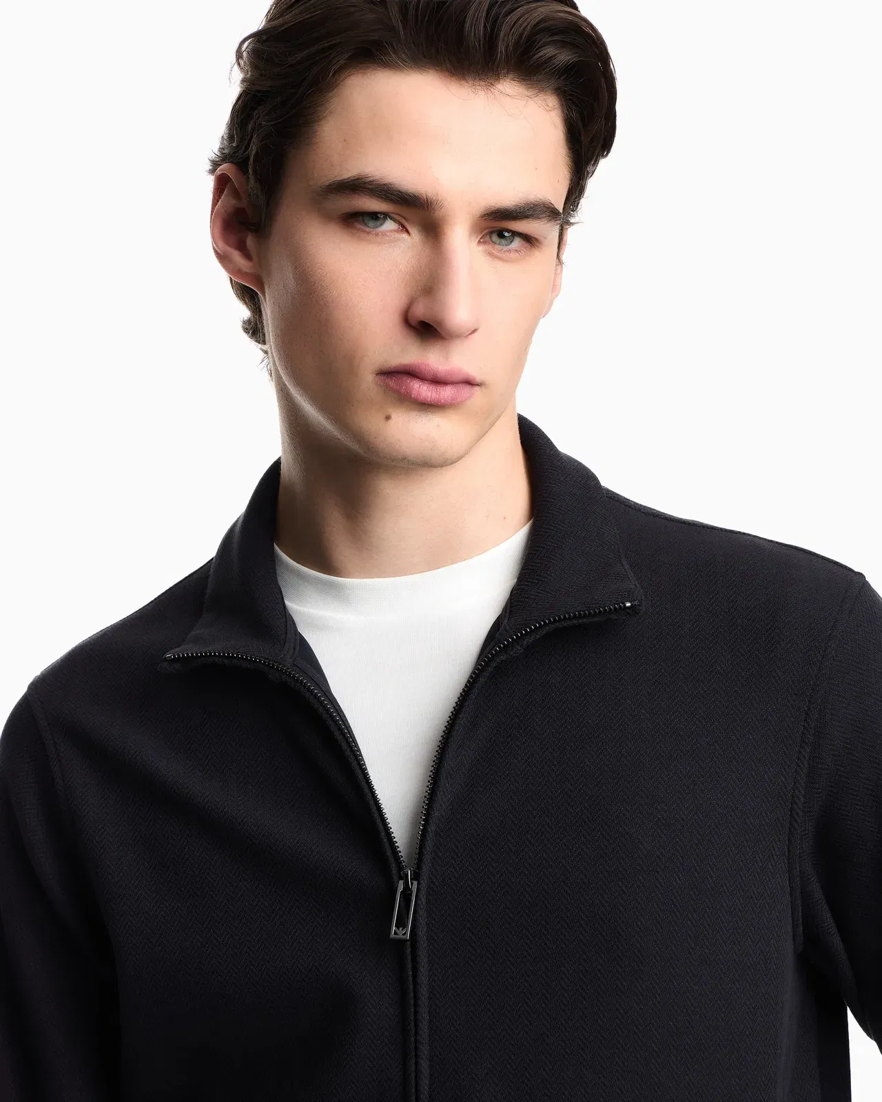 Emporio Armani Full-zip sweatshirt in a Lyocell-blend jacquard interlock jersey
