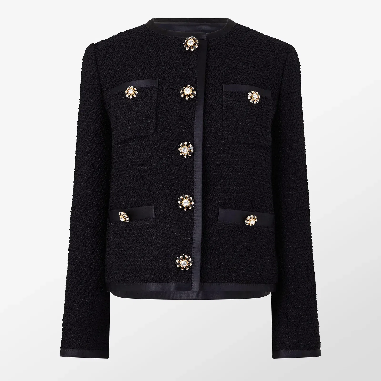 Buttoned Boucle Wool Long Sleeve Overcoat