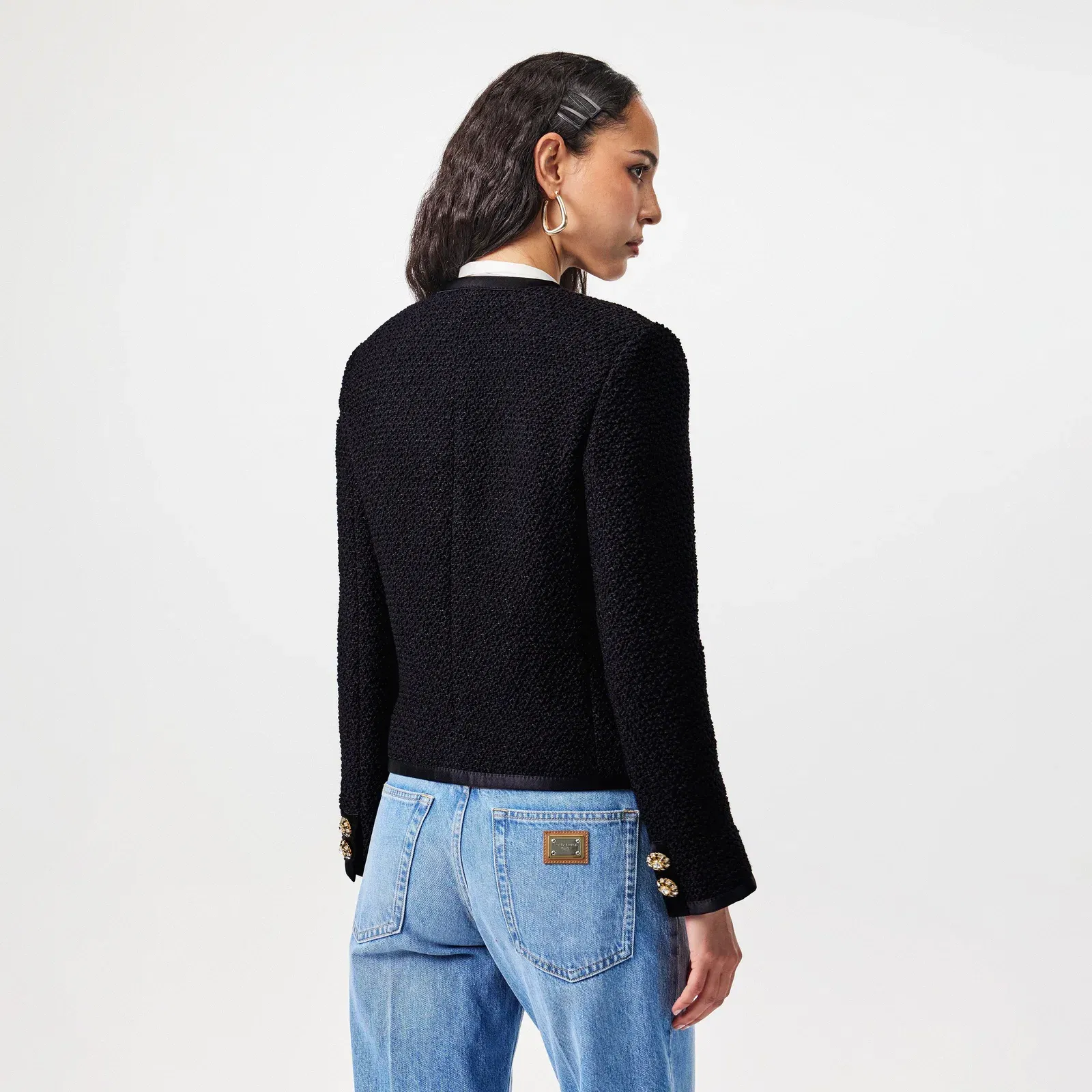 Buttoned Boucle Wool Long Sleeve Overcoat