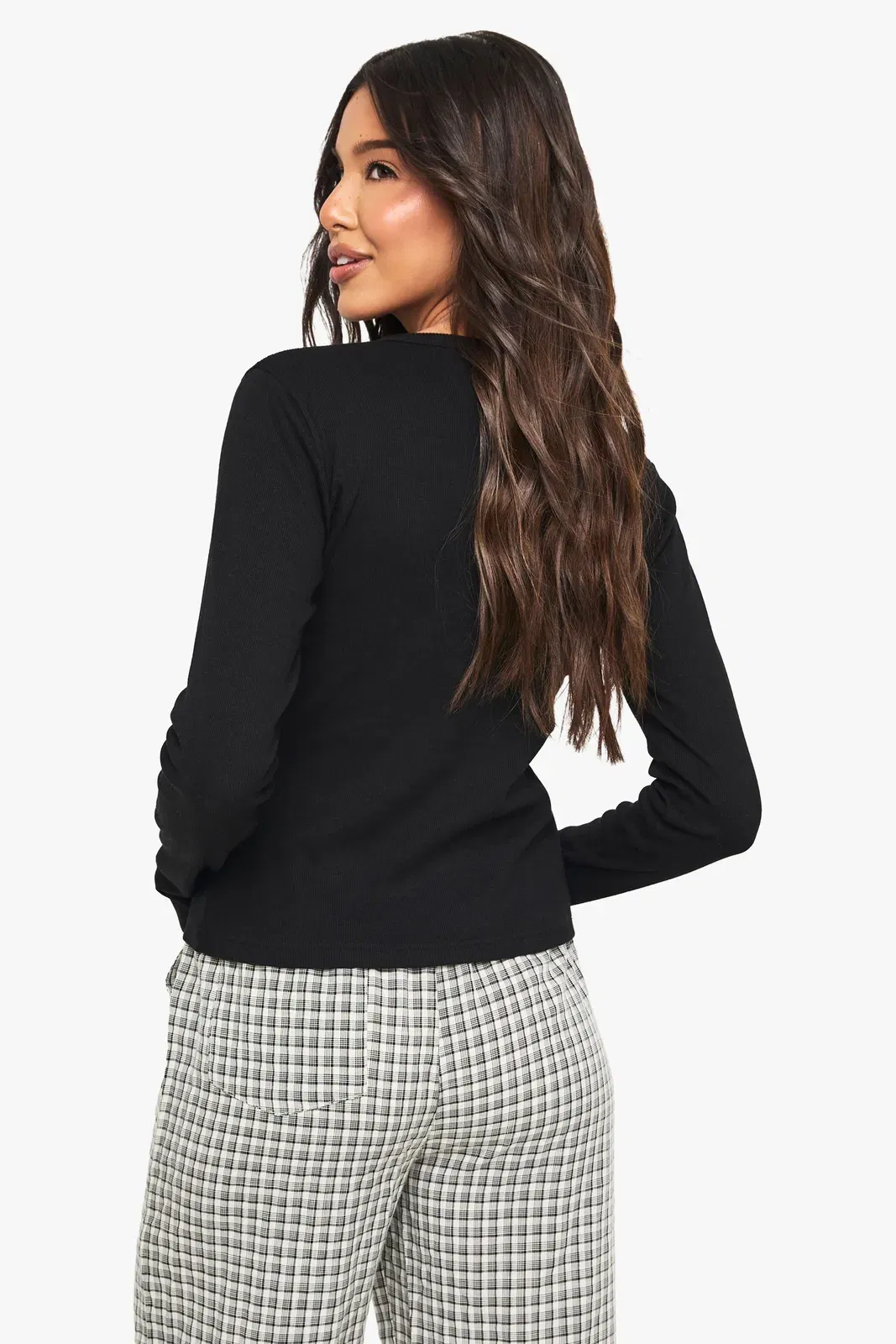 Rib Popper Front Long Sleeve Top
