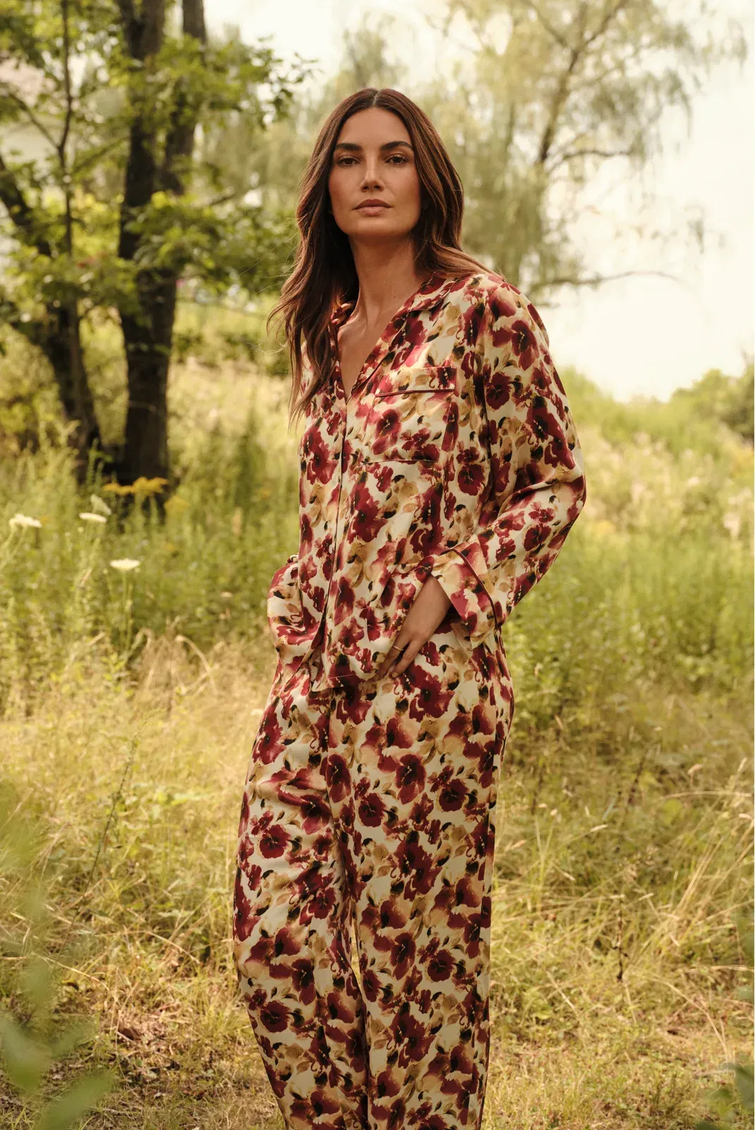 Eberjey x Lily Aldridge - Inez Washable Silk Printed Long PJ Set