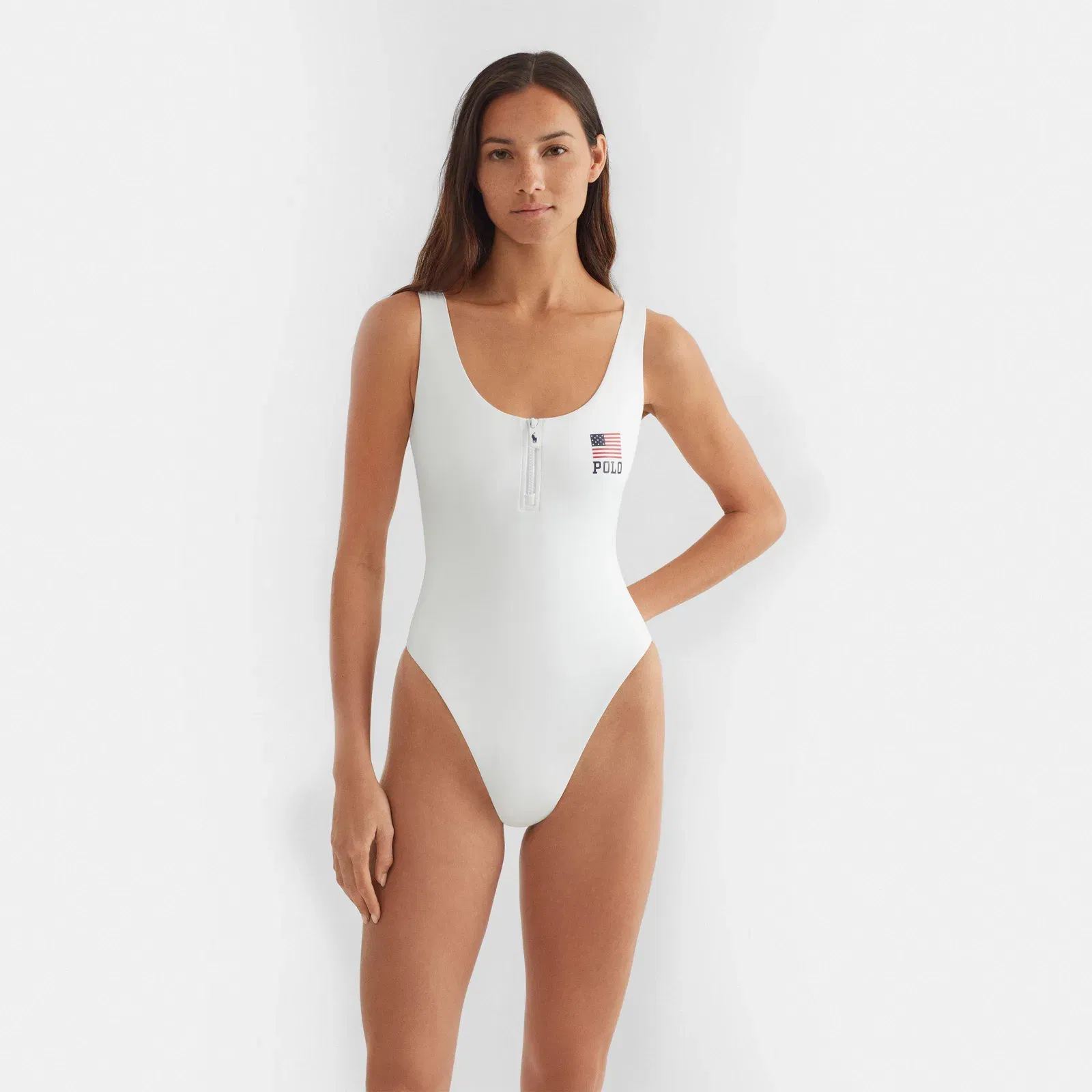 Zipper Scoop Neck Swimsuit