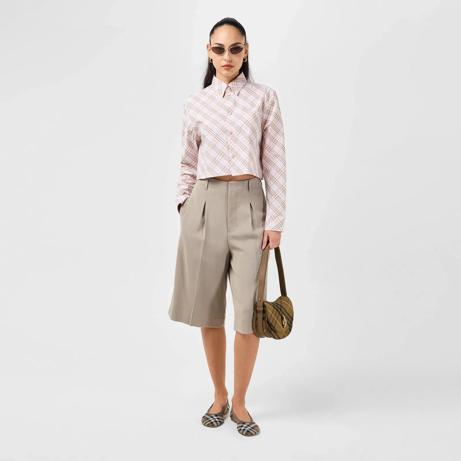 Cropped Check Cotton Shirt
