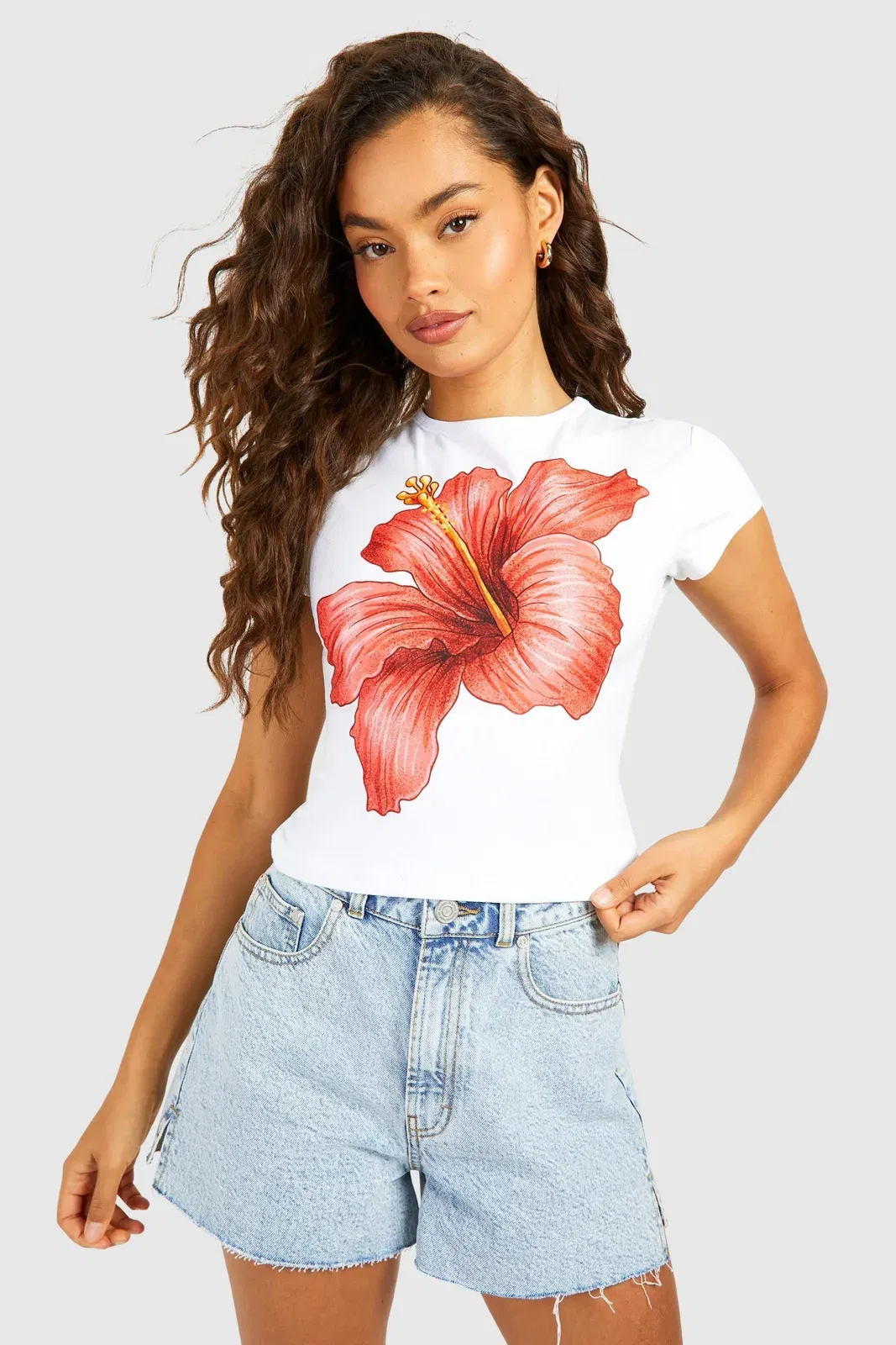 Flower Printed Cap Sleeve Baby T-Shirt