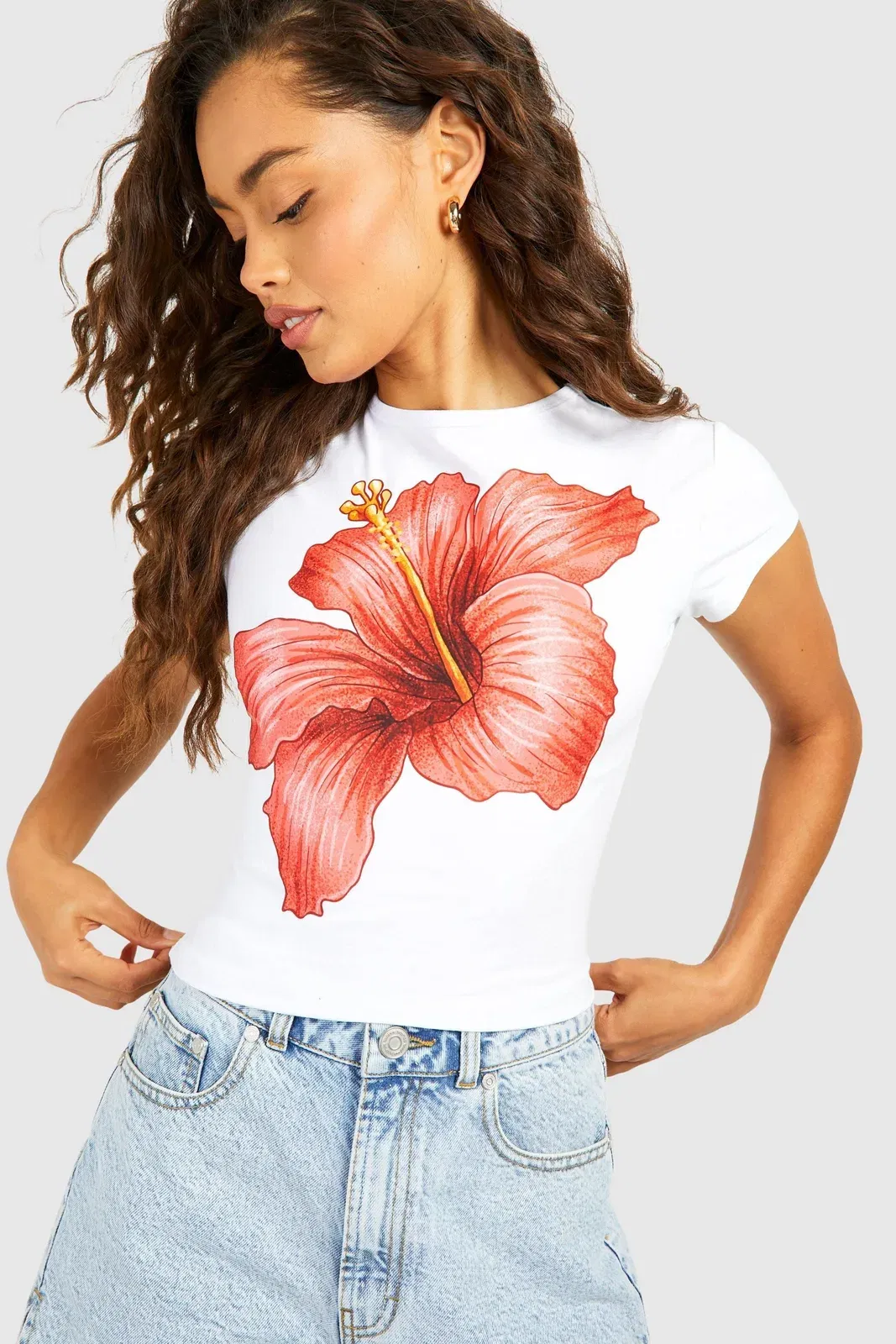 Flower Printed Cap Sleeve Baby T-Shirt