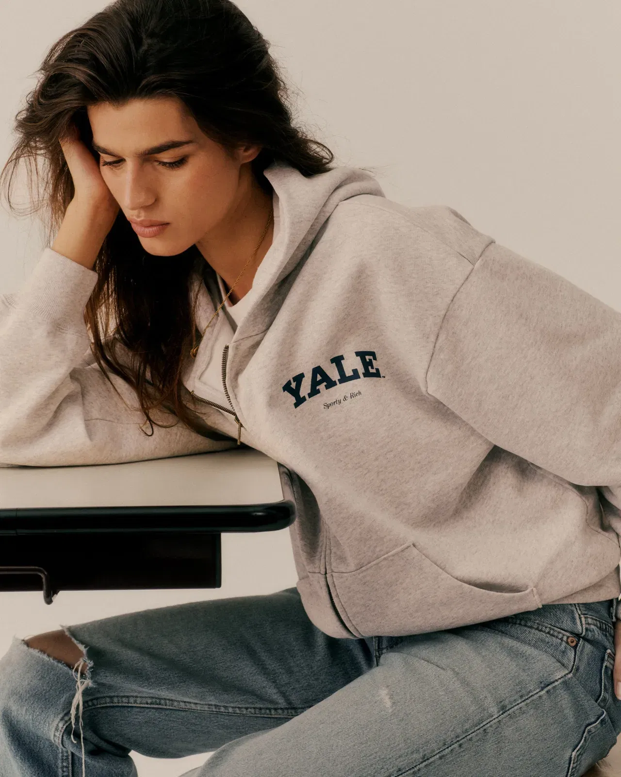 Yale Classic Zip Hoodie - Heather Gray/Navy