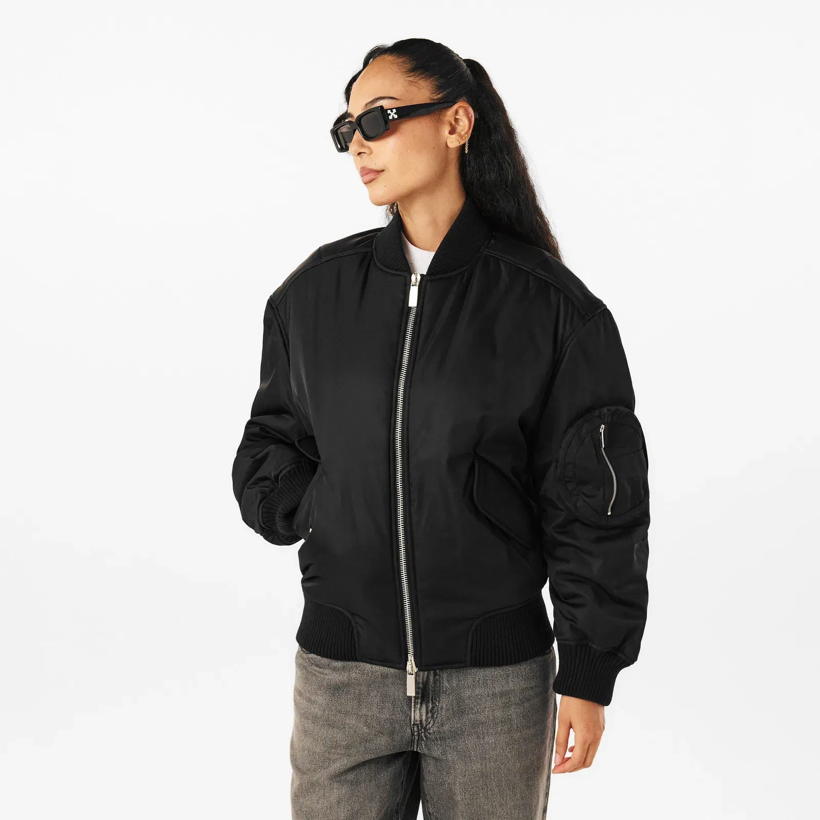 Patterned Relaxed Fit Bomber Jacket