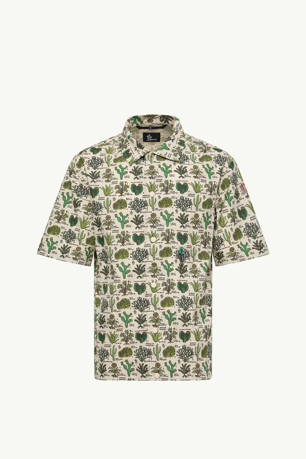 Moncler Botanical Print Cotton Blend Short Sleeve Shirt Brown & Green Brown & Green