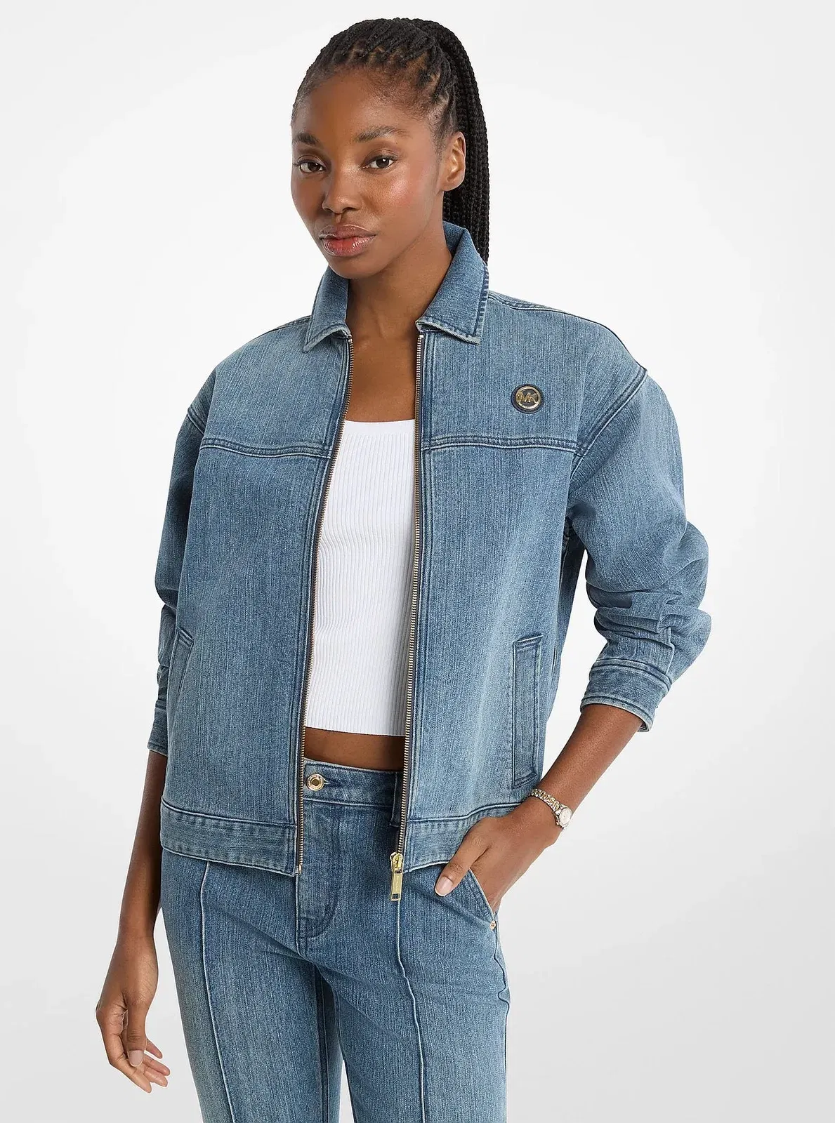 Michael Kors Denim Zip-Up Jacket DUSK BLUE WASH