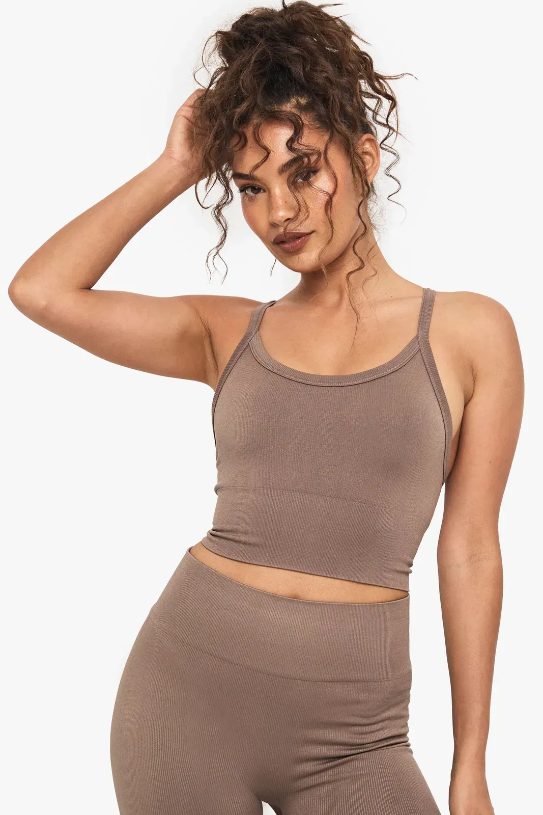 Boohoo Basics Seamless Rib Longline Light Support Sports Bra