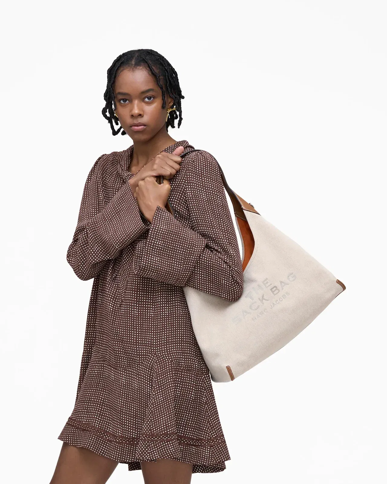 The Leather-Trim Canvas Belted Sack Bag