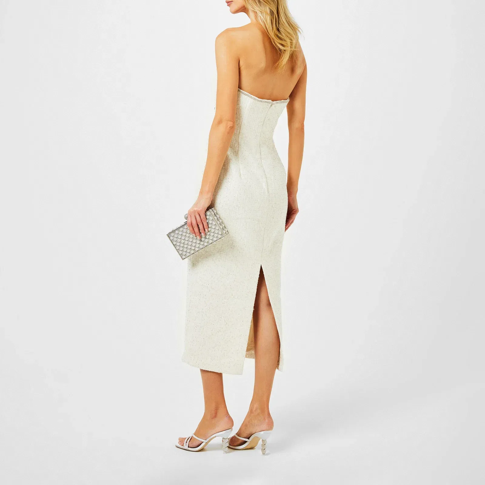 Sequin Boucle Strapless Midi Dress