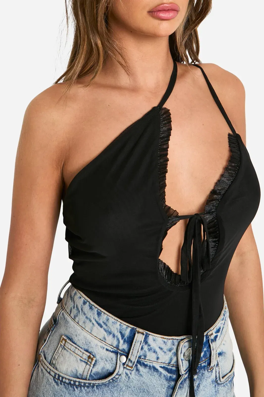 Mesh Cut Out Asymmetric Cami