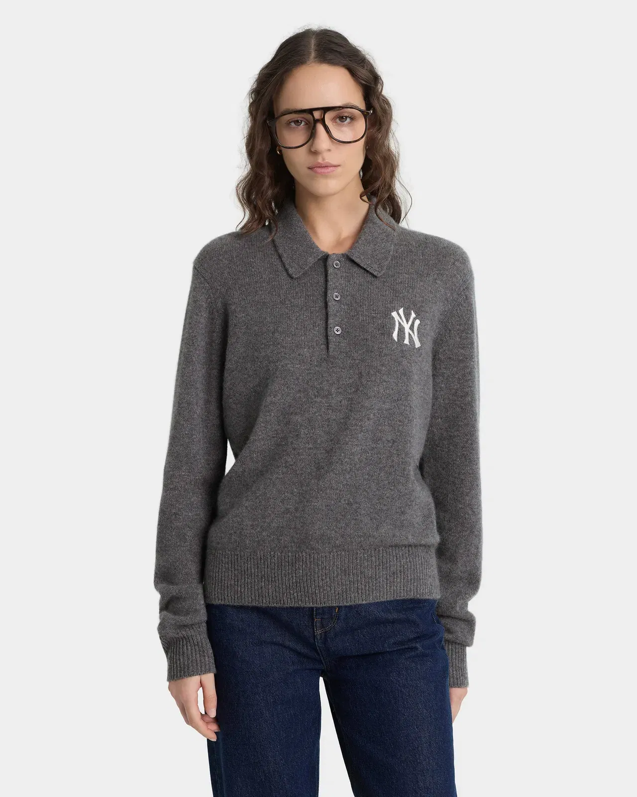 Heritage Yankees Serif Cashmere Polo - Dark Grey/White