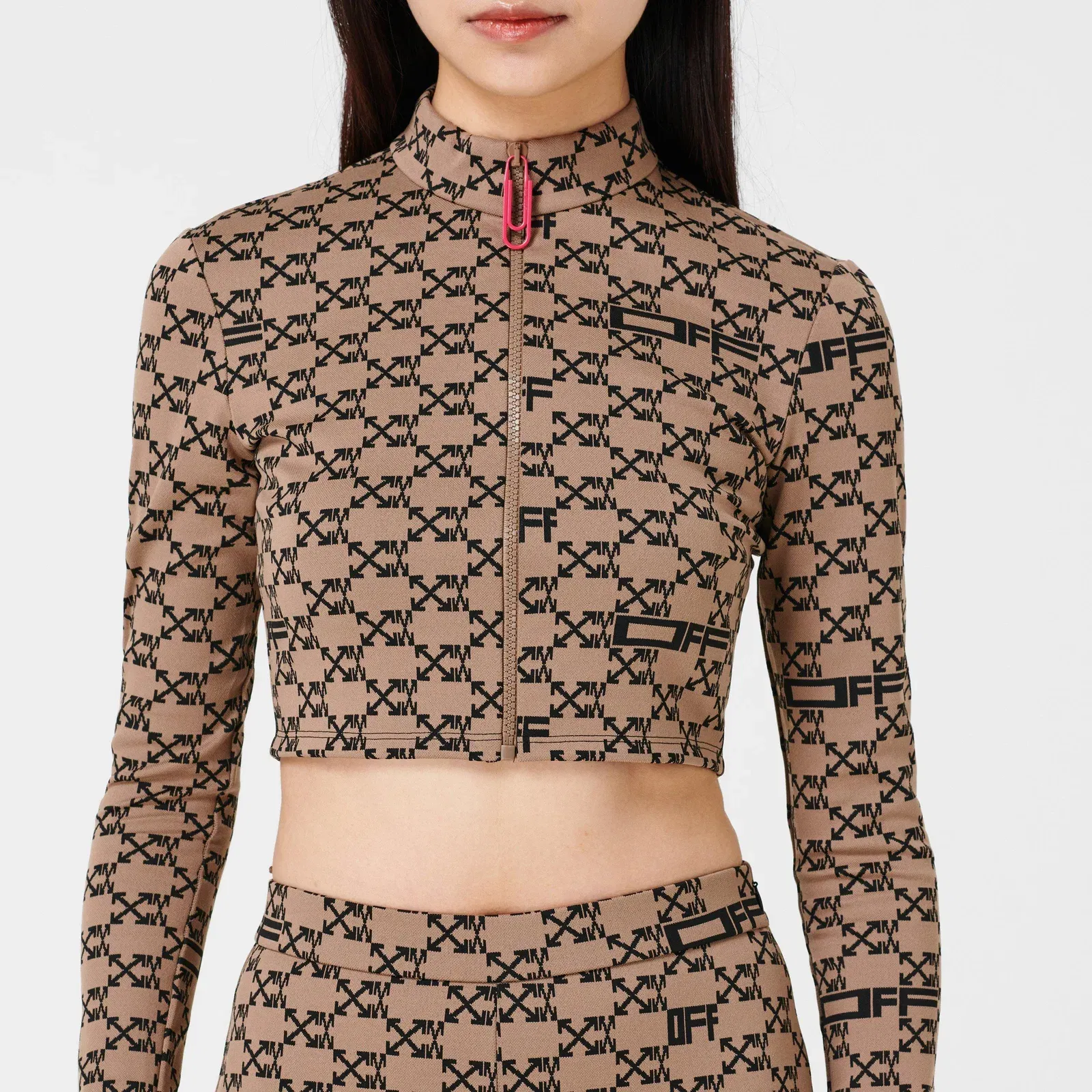 Cropped Mock Neck Long Sleeve Tracksuit Top