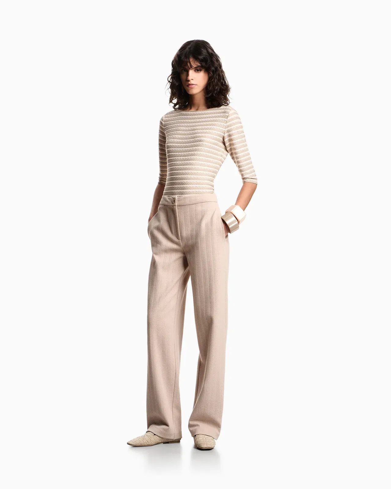 Emporio Armani Jumper with three-quarter length sleeves in striped jacquard jersey with a pattern