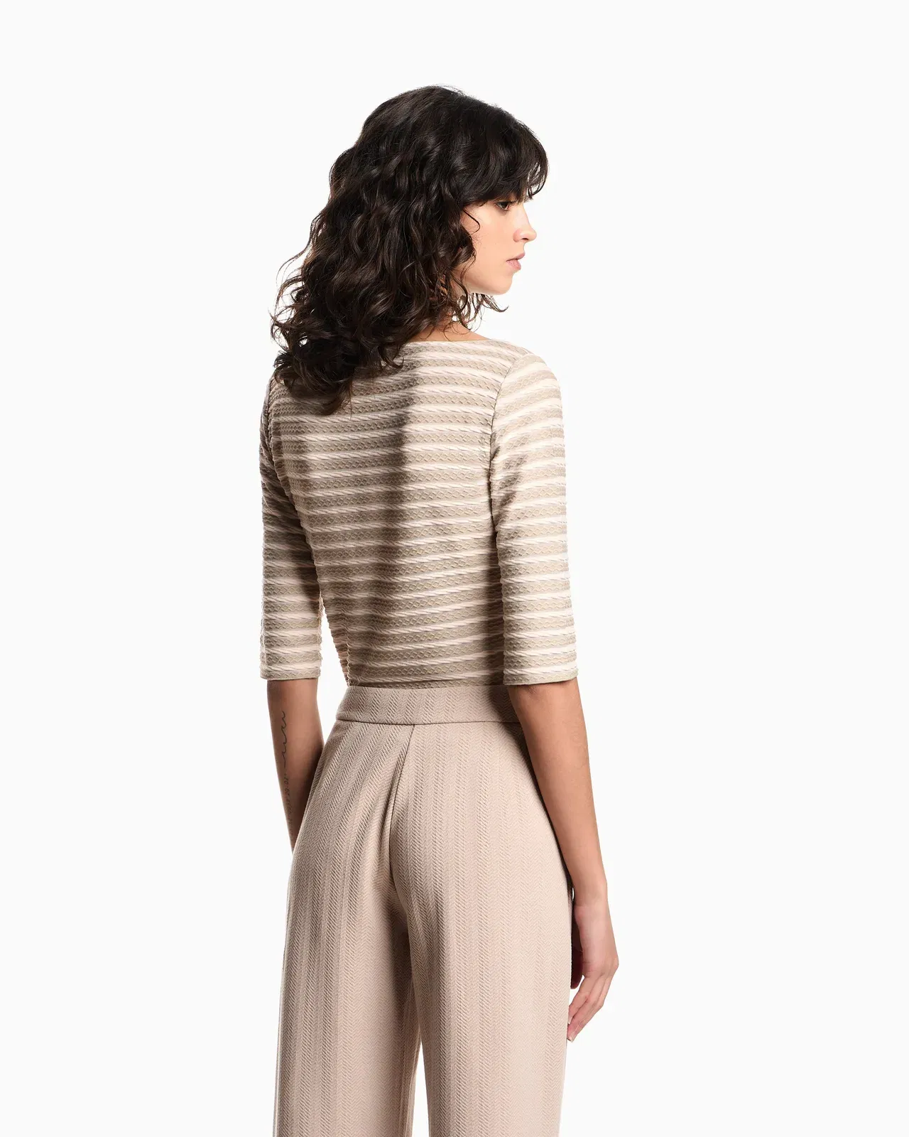Emporio Armani Jumper with three-quarter length sleeves in striped jacquard jersey with a pattern