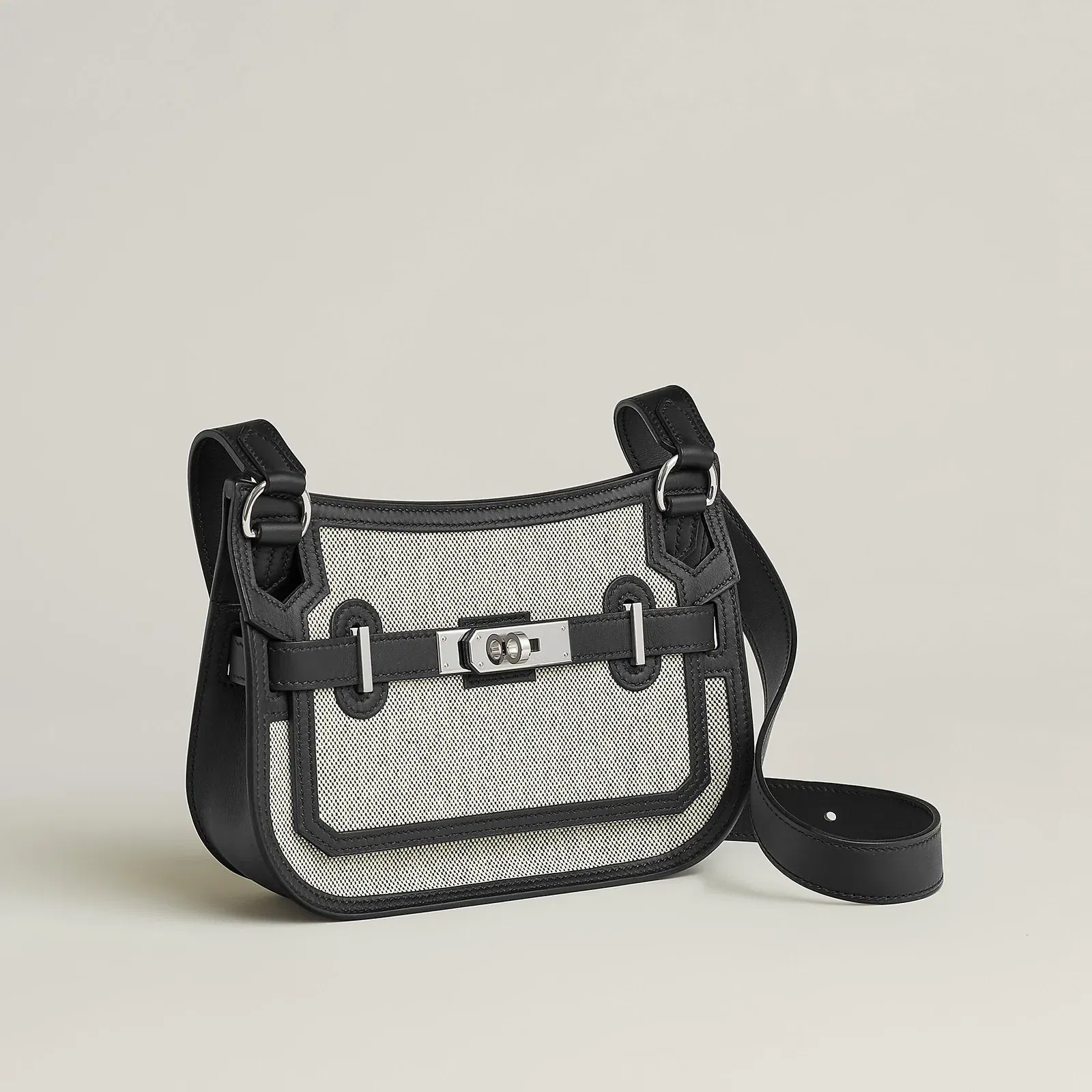Hermes Jypsiere Mini Toile & Cuir Bag Cru