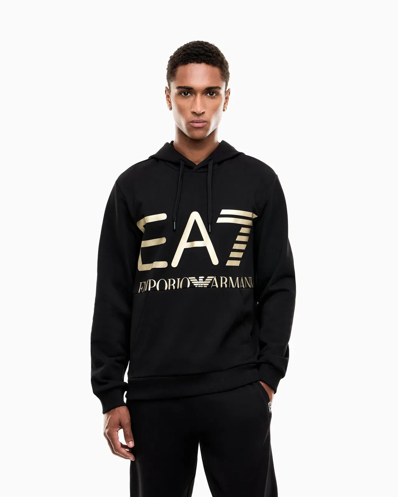 EA7 Regular fit hoodie Logo Series in cotton with ribbed details