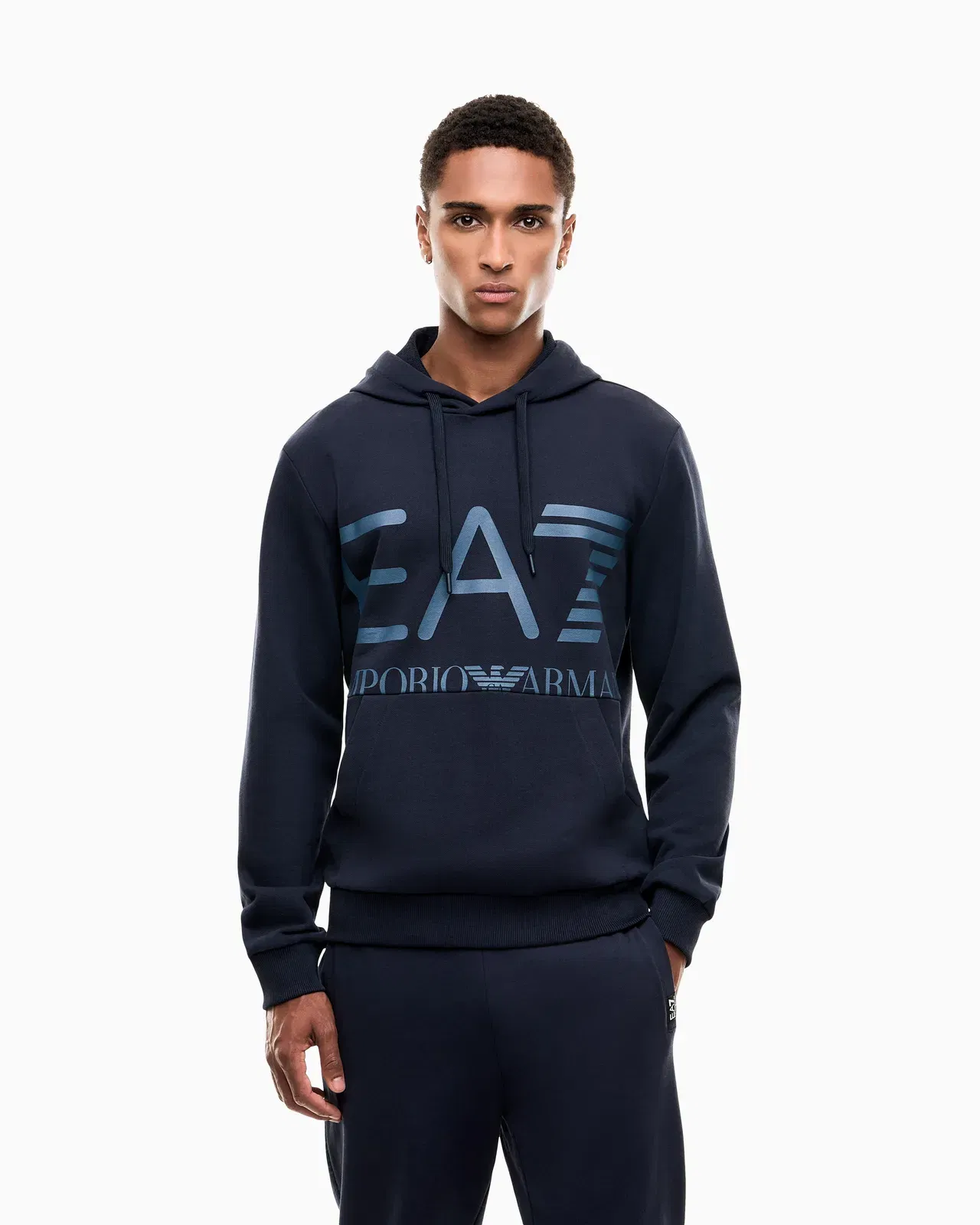 EA7 Regular fit hoodie Logo Series in cotton with ribbed details