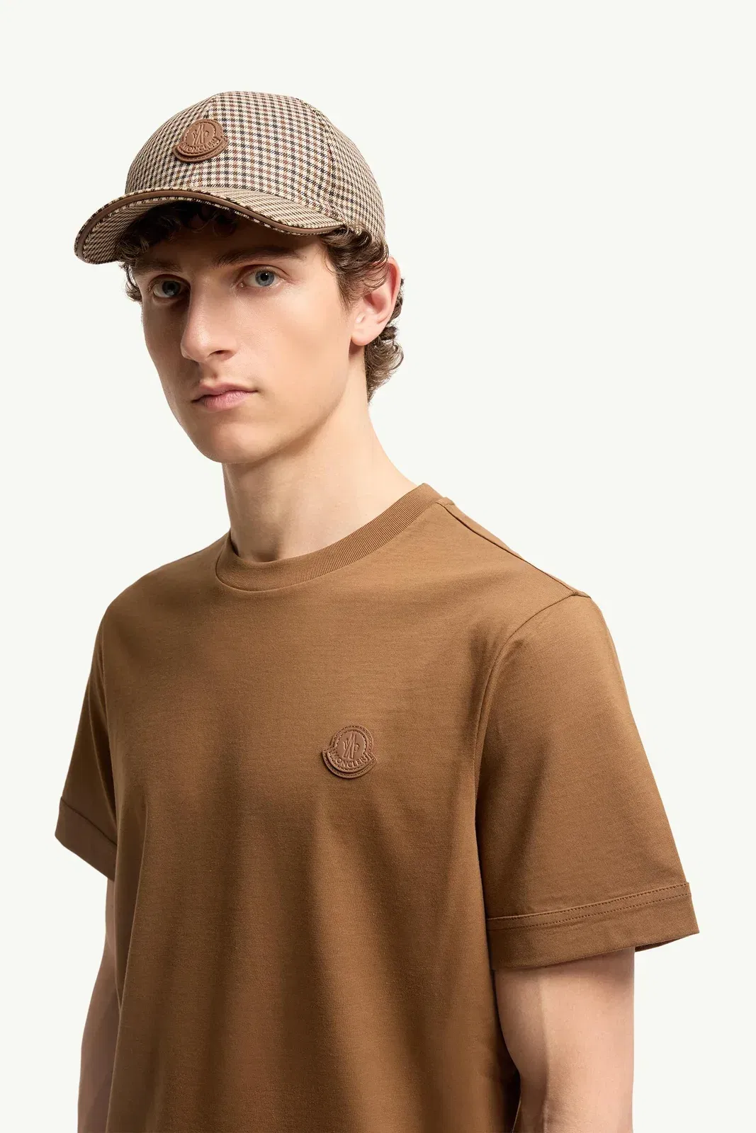Moncler Double Leather Logo Cotton T-Shirt Brown Brown