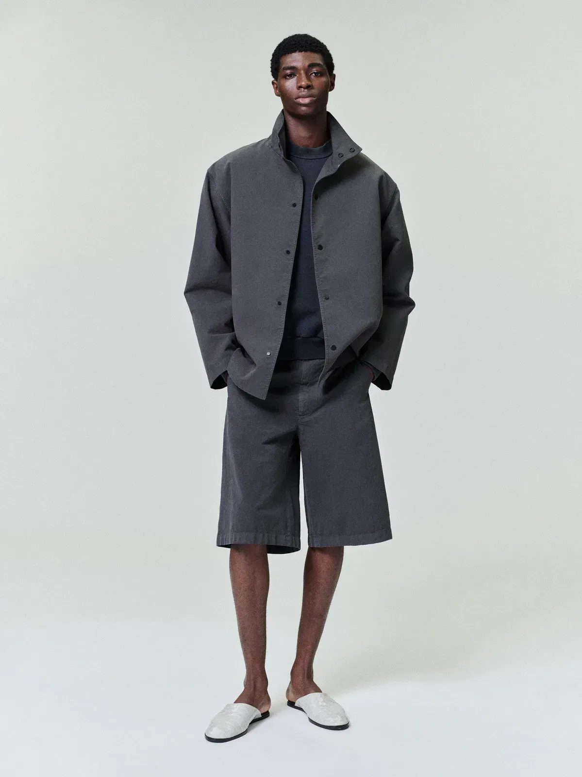 Essentials Garment Dyed Cotton Casual Short Dark Grey