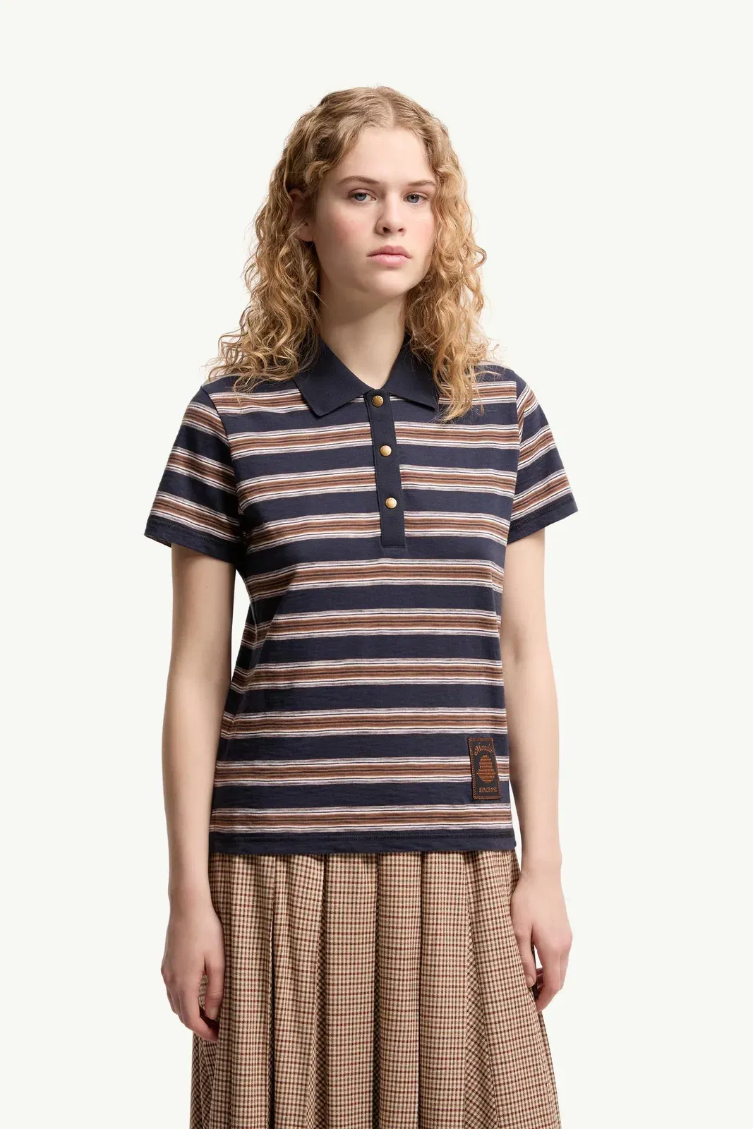 Moncler Striped Cotton Polo Shirt Blue & Brown Blue & Brown