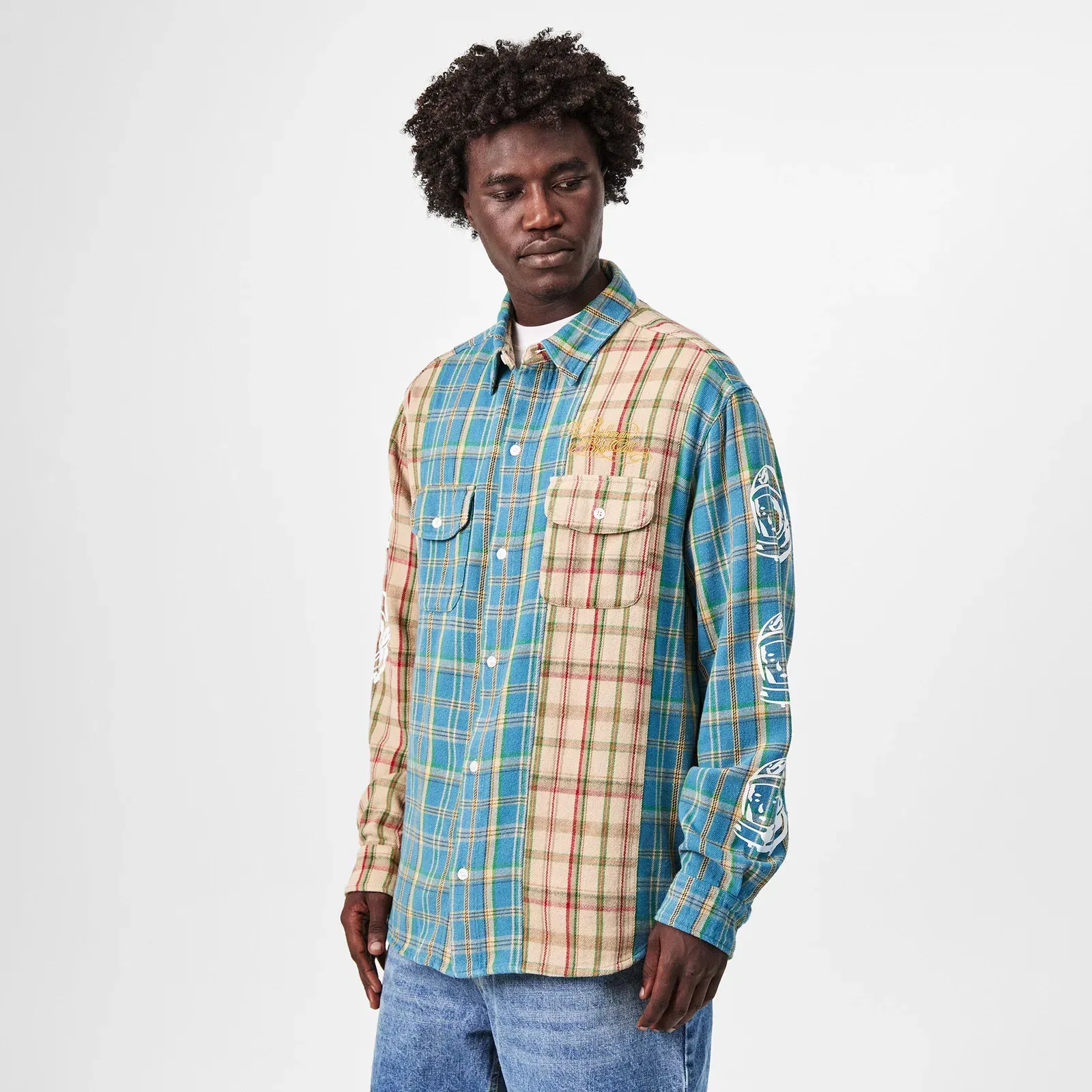 Panelled Long Sleeve Patterned Shirt