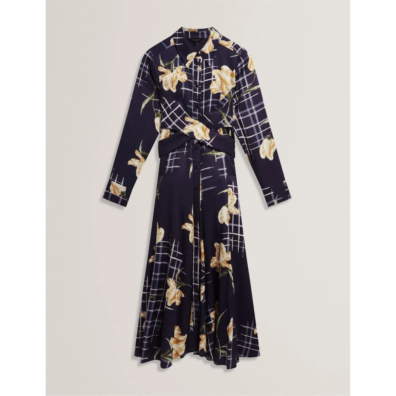 Long Sleeve Print Midi Wrap Dress