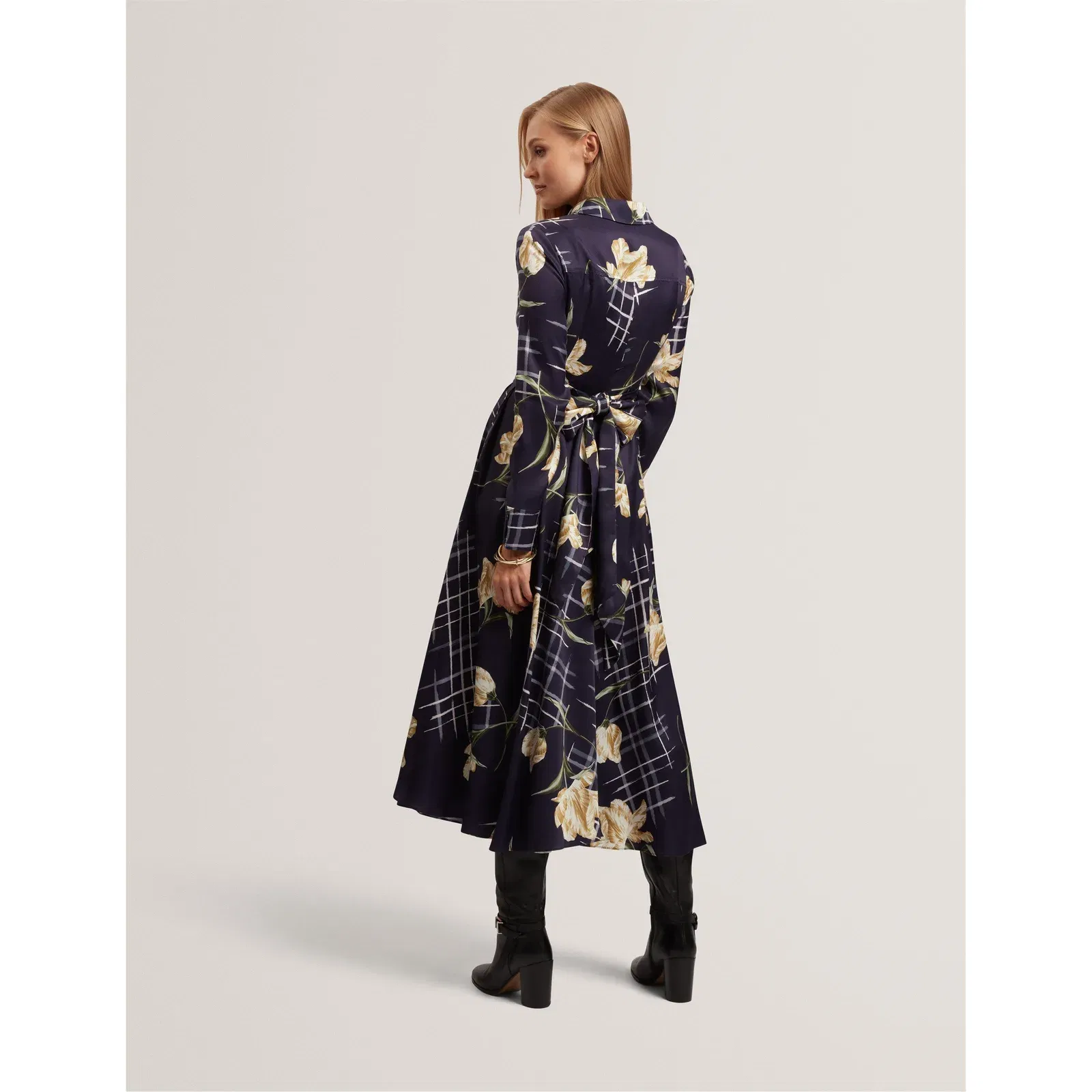 Long Sleeve Print Midi Wrap Dress
