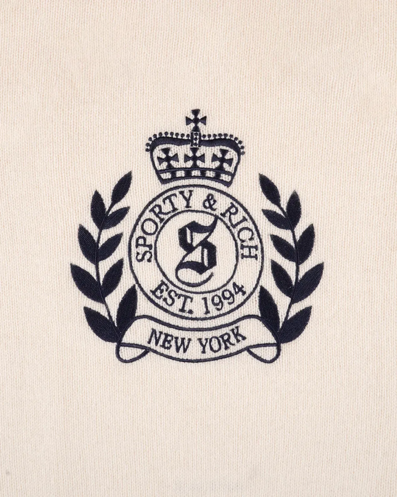 NY Crest Cashmere Baseball Sweater - Ecru/Navy