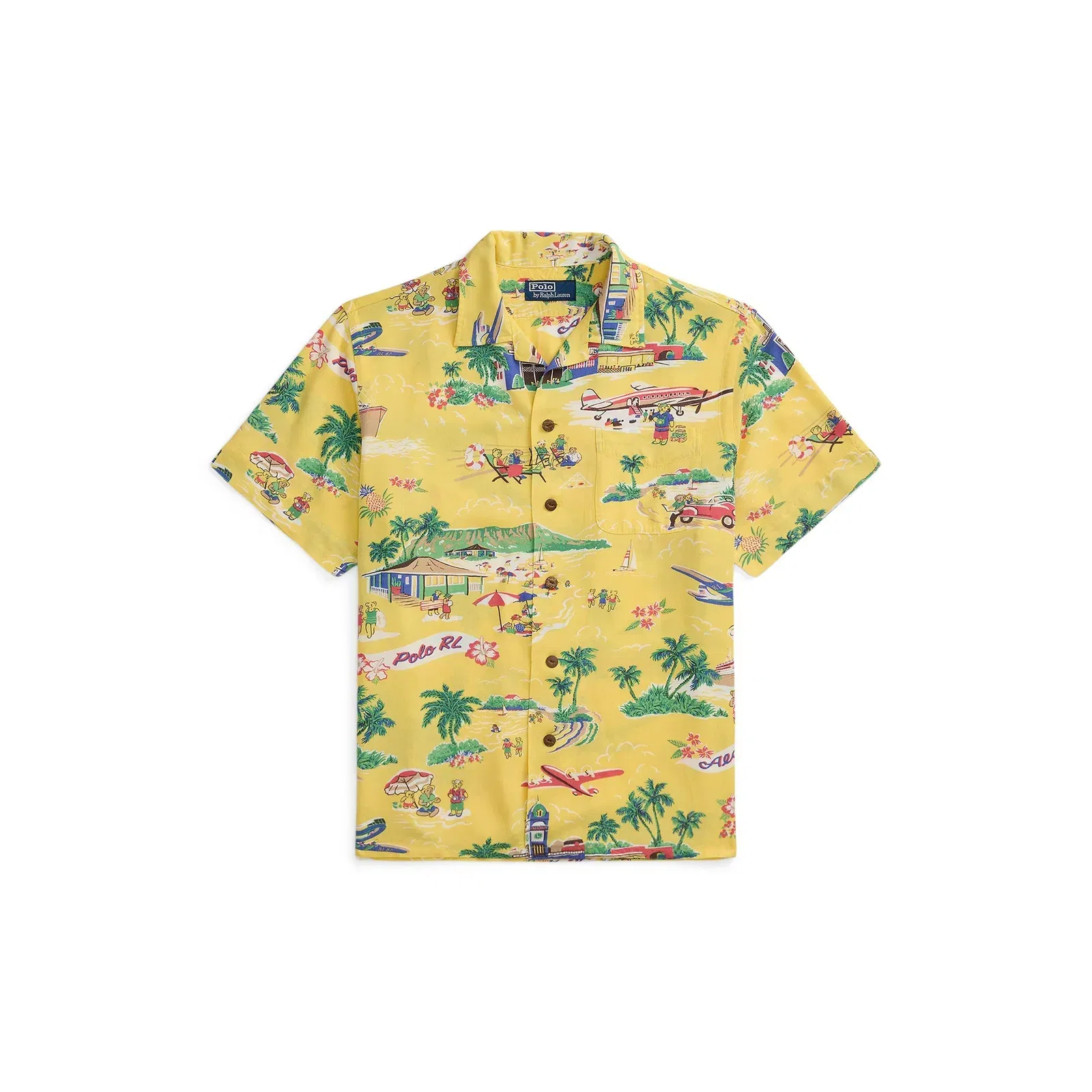 Rayon Bear Short-Sleeve Patterned Shirt