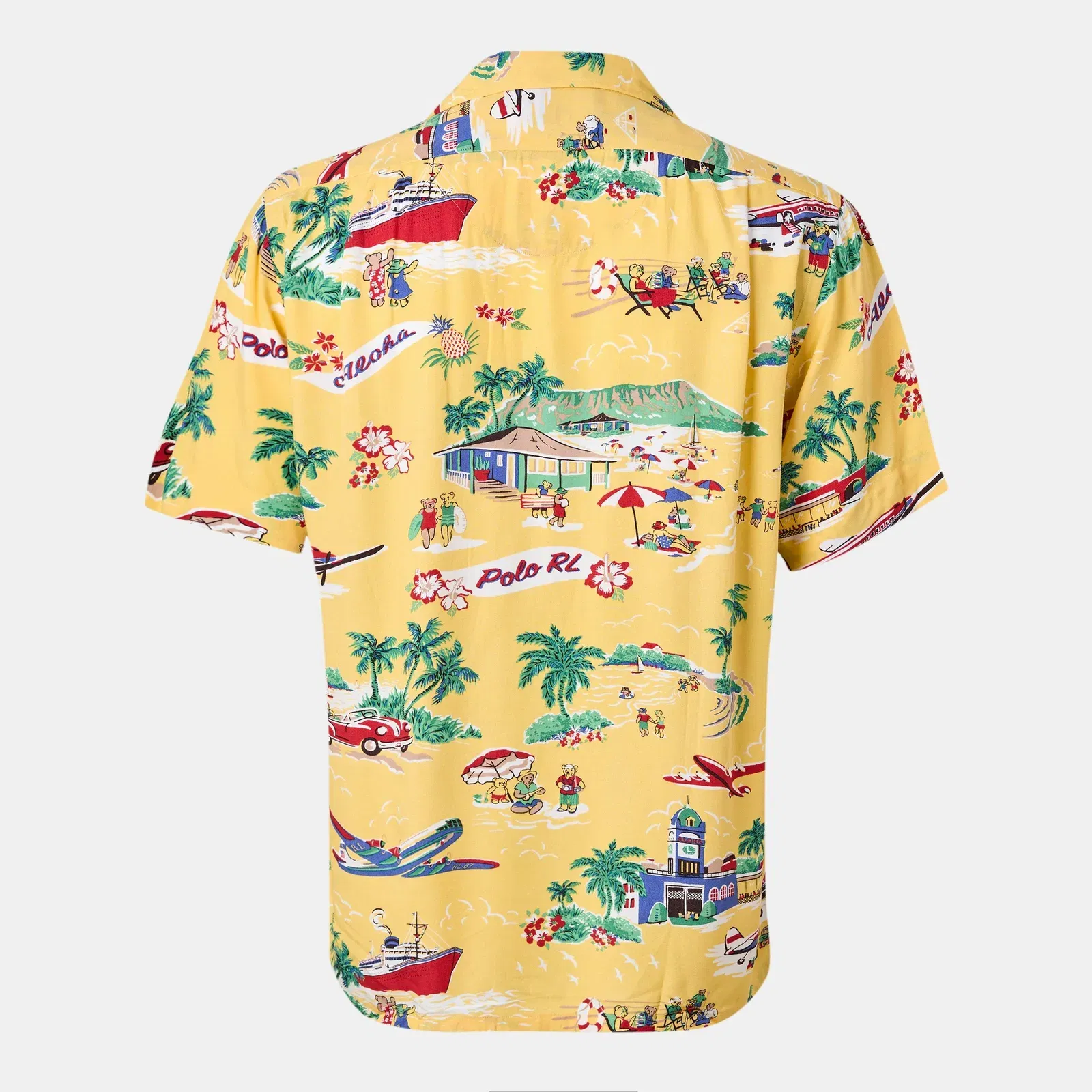 Rayon Bear Short-Sleeve Patterned Shirt