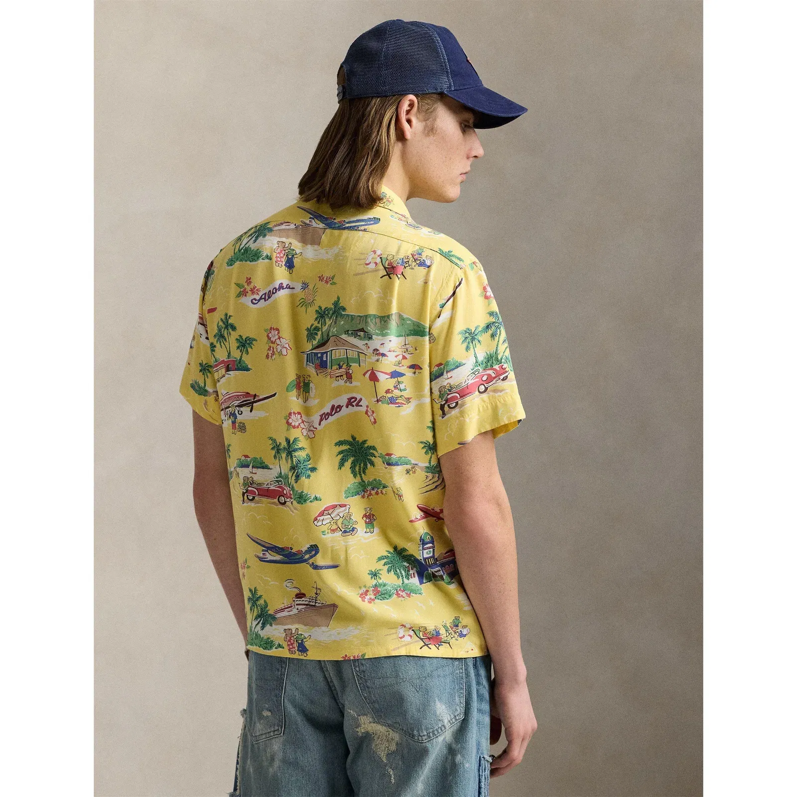 Rayon Bear Short-Sleeve Patterned Shirt
