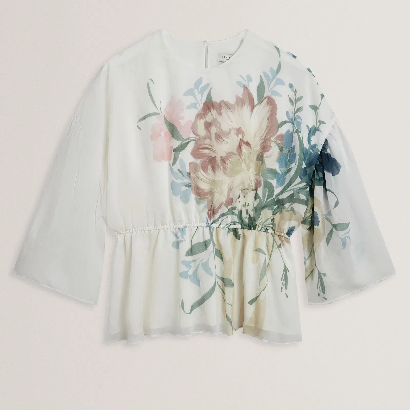 Ted Baker Soft Blooms Puff Sleeve Peplum Top