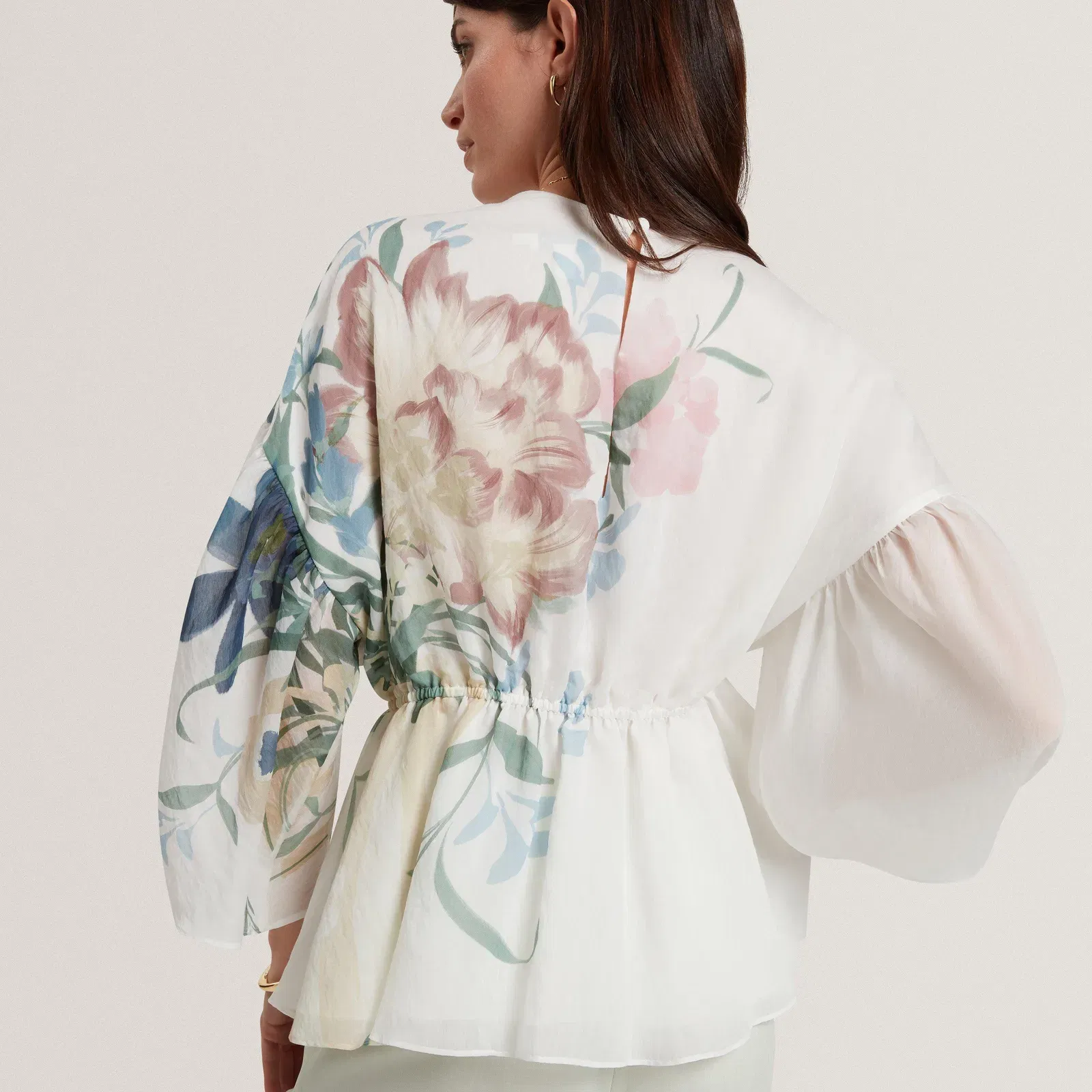 Ted Baker Soft Blooms Puff Sleeve Peplum Top